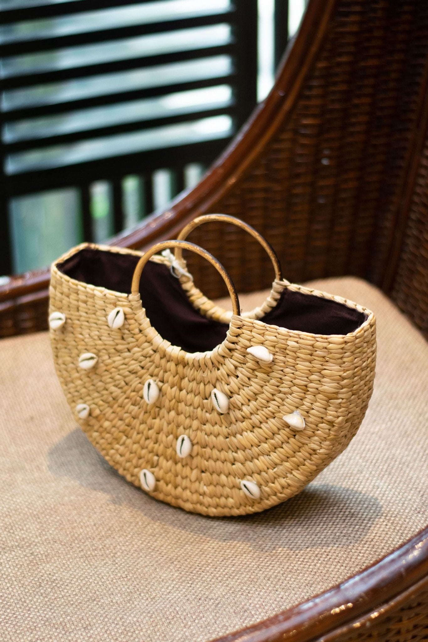 Water Reed Shell Bag | Beach - Perfect Handwoven Carry Bag – Hand Bag on Brown Living™. SKU: 436KD. Img 2.