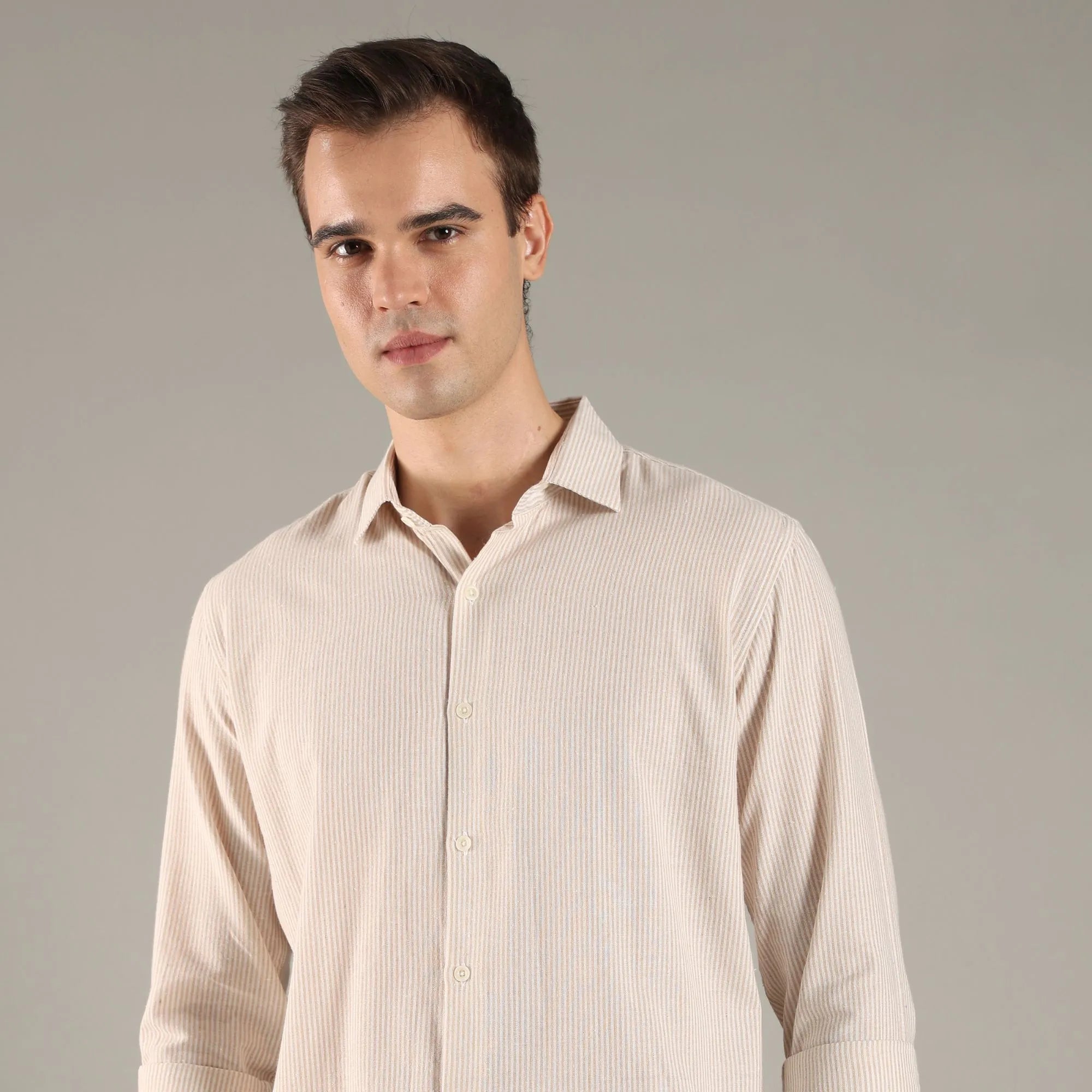 Wheat Stripe Organic Cotton Full Sleeve Men’s Shirt – Mens Shirt on Brown Living™. SKU: CS-BG-F-S. Img 2.