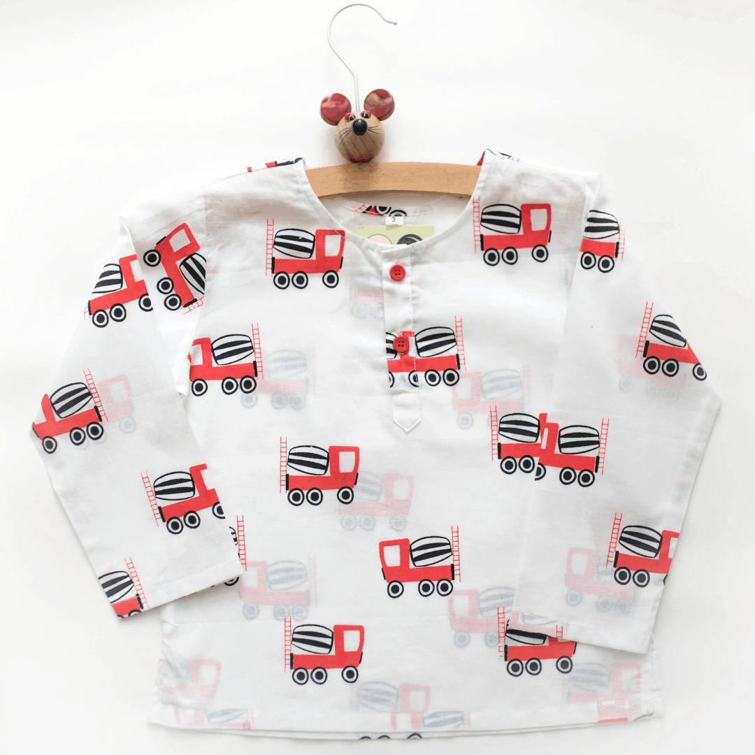 Whirly Cement Mixer - Unisex Kids Cotton Nightwear – Kids Pyjamas on Brown Living™. SKU: MITHNW-022-1. Img 6.