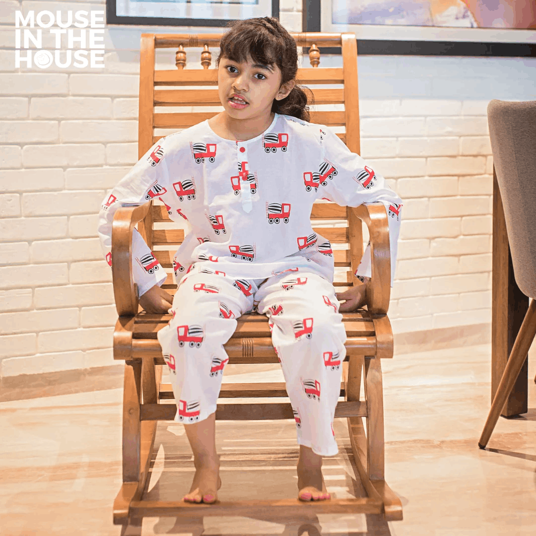 Whirly Cement Mixer - Unisex Kids Cotton Nightwear – Kids Pyjamas on Brown Living™. SKU: MITHNW-022-1. Img 1.