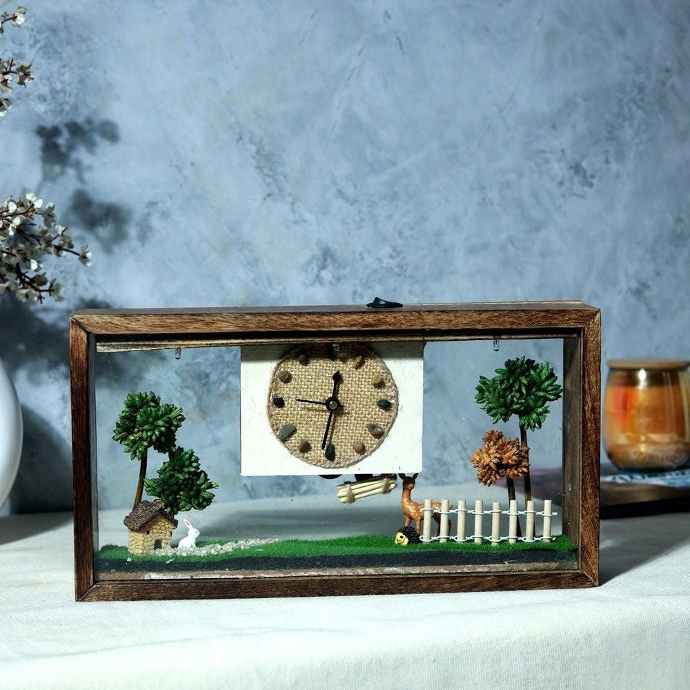 Whispering Woods Desk Clock | Handcrafted Wooden Home Decor Clock – Home Decor on Brown Living™. SKU: CL-WW. Img 1.