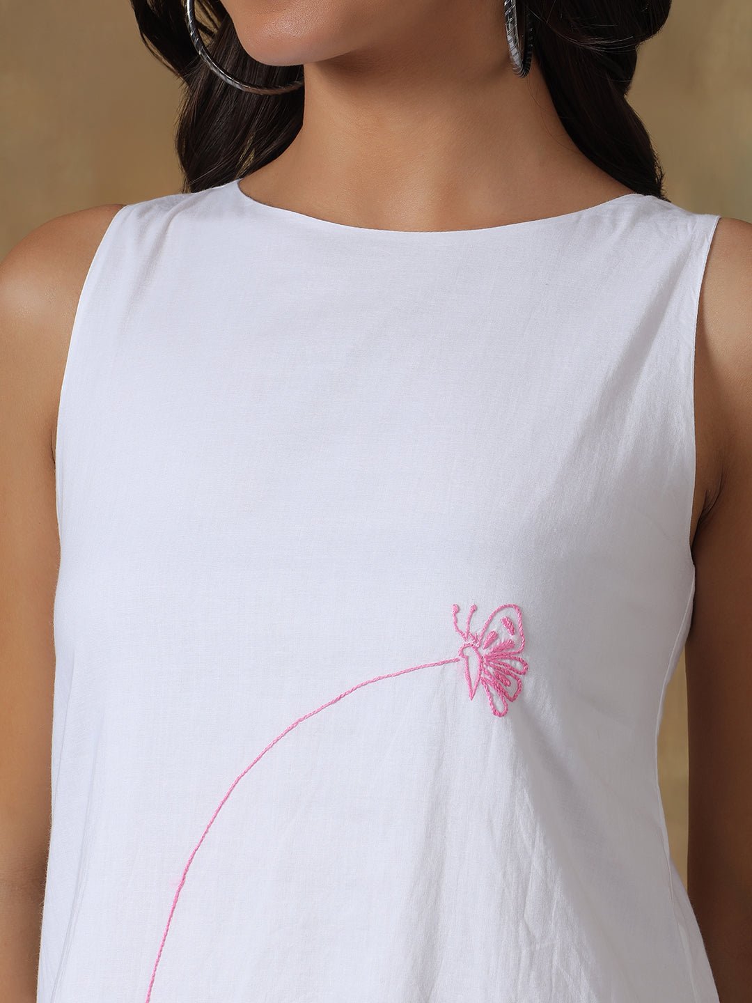 White Cotton Handcrafted Chikankari Racerback Dress – Womens Dress on Brown Living™. SKU: IHAND01SW. Img 3.