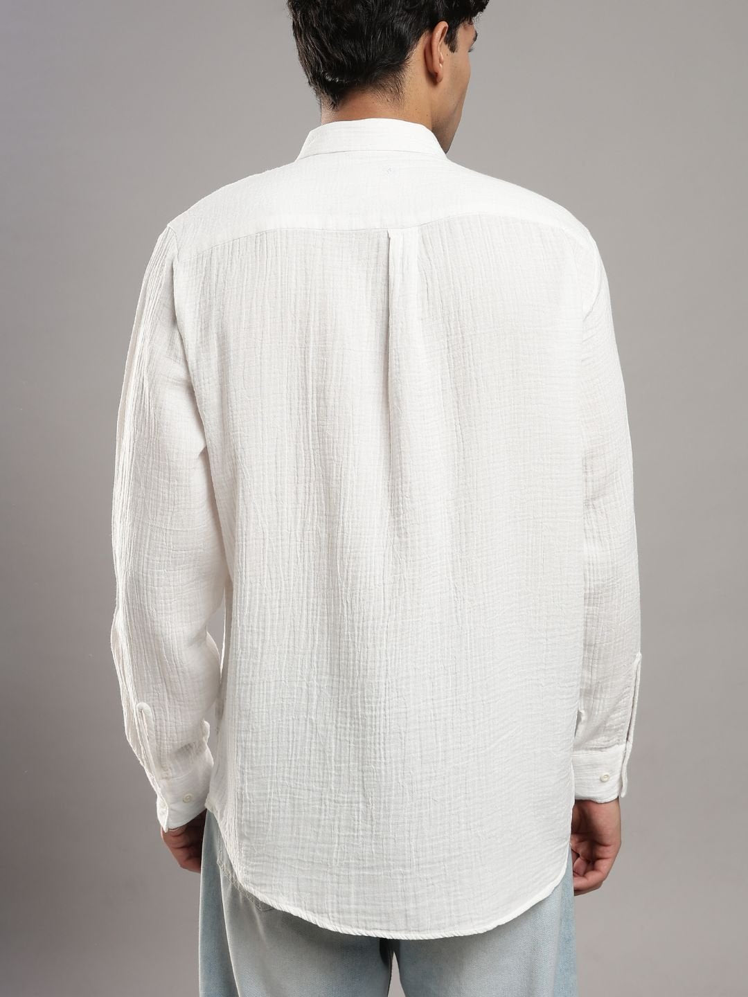 White Double Gauze Organic Cotton Full - Sleeve Men's Shirt – Mens Shirt on Brown Living™. SKU: DM-WT-F-S. Img 6.