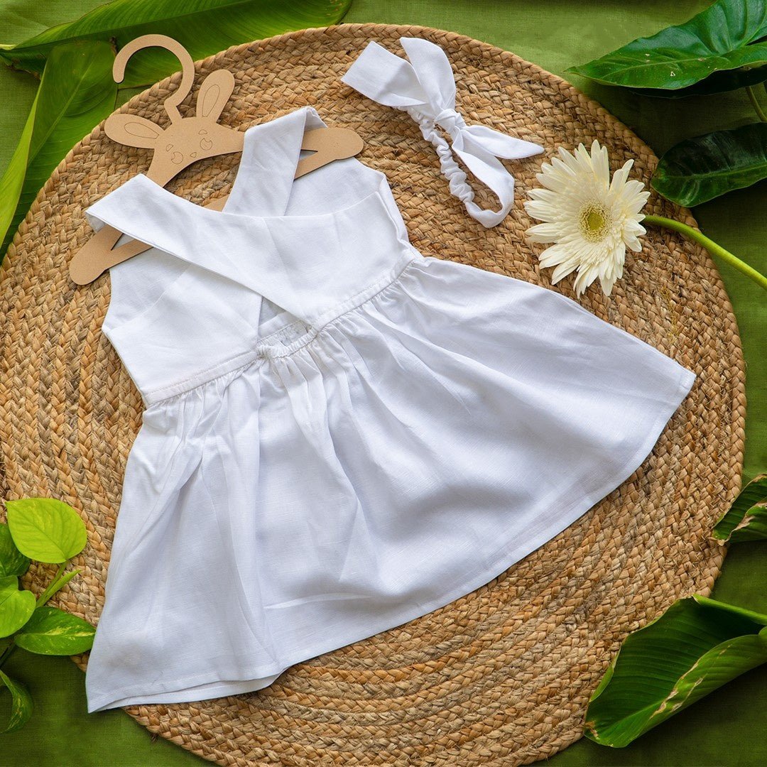 White Forest Hemp Baby Frock Soft Eco Friendly Kids Dress – Kids Frocks & Dresses on Brown Living™. SKU: ARN0010-3. Img 5.