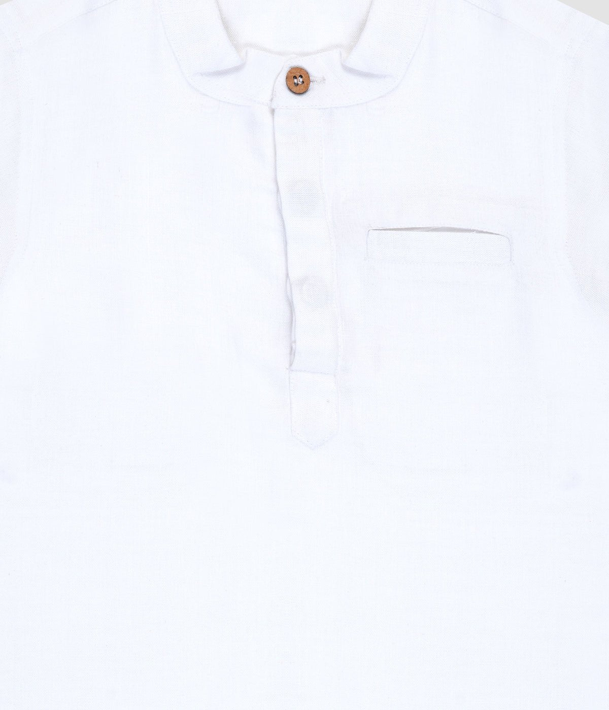 White Linen Chinese Collar Shirt | Breathable Minimal Kids Wear – Kids Shirts on Brown Living™. SKU: PB245_1. Img 3.