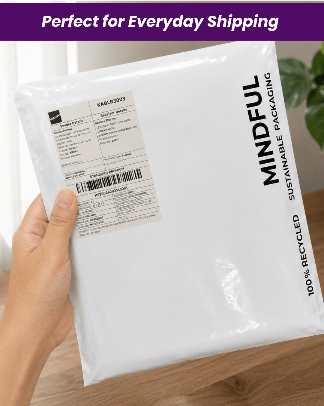 White Recycled Poly Mailer – Packing Materials on Brown Living™. SKU: MO-18. Img 2.