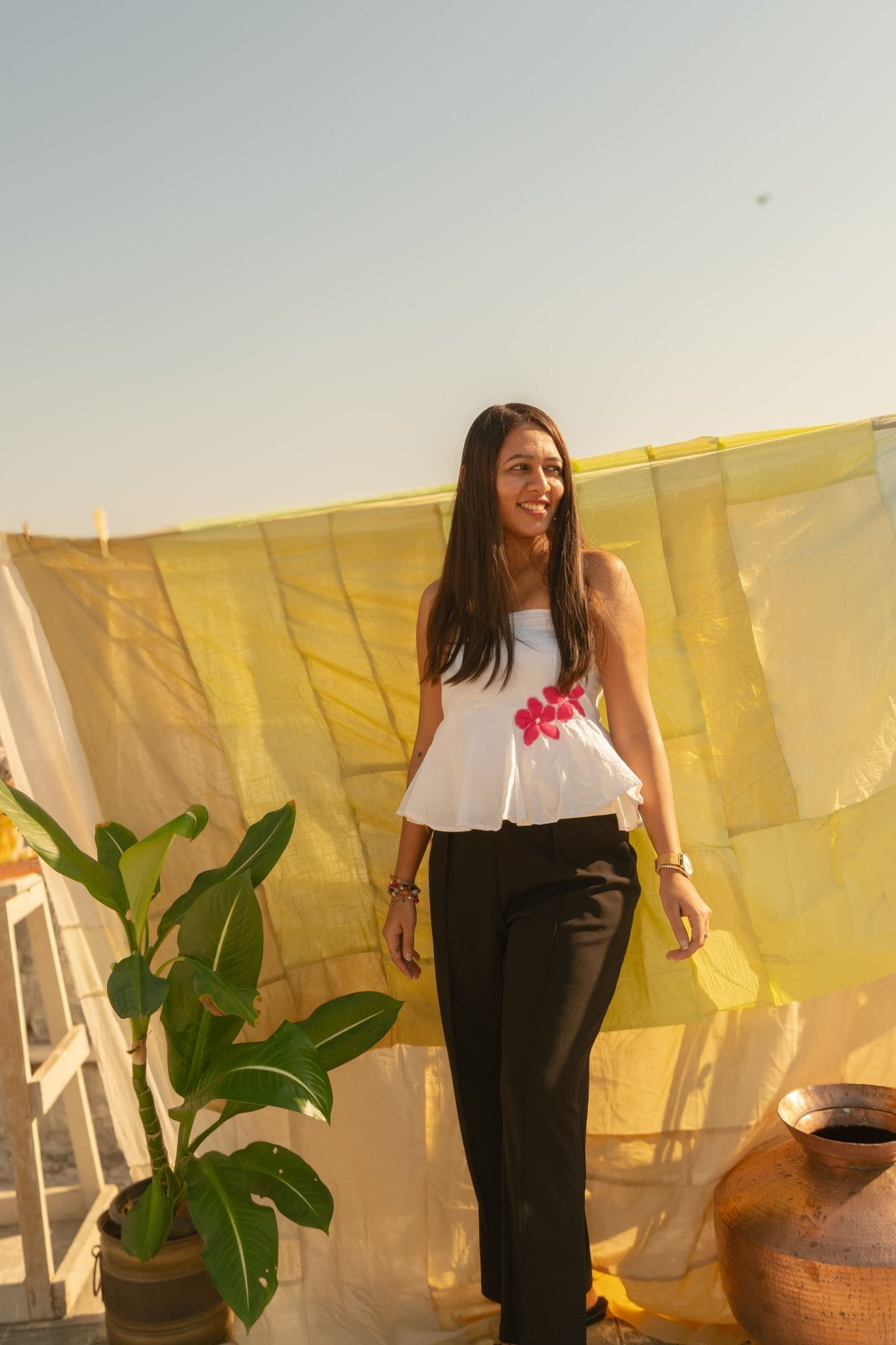 White Tube Top With Flower Applique | Strapless Summer Wear – Womens Top on Brown Living™. SKU: TU07. Img 3.