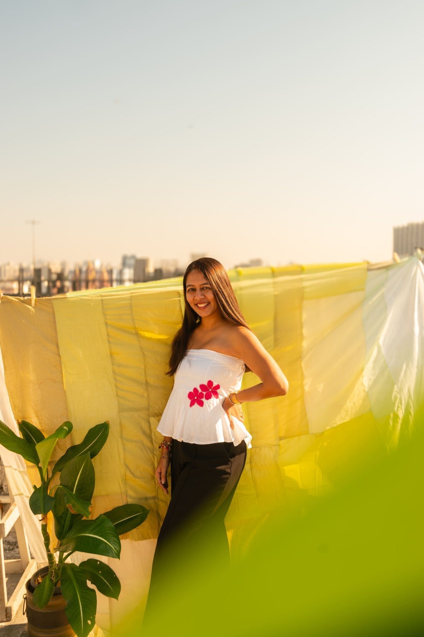 White Tube Top With Flower Applique | Strapless Summer Wear – Womens Top on Brown Living™. SKU: TU07. Img 1.