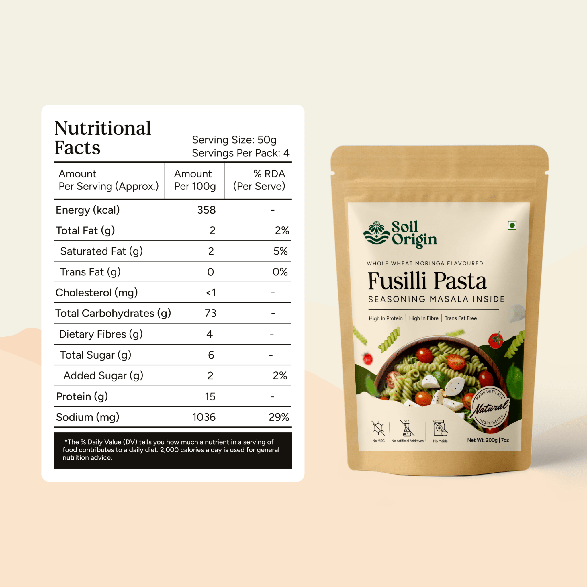 Whole Wheat Moringa Pasta | High Protein & Fiber | 200g – Snack Foods on Brown Living™. SKU: SOBSMP00G200. Img 8.