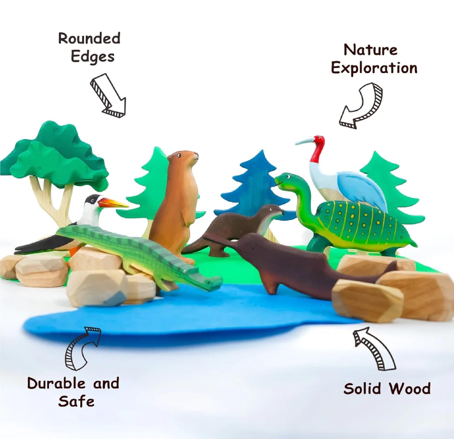 Wild Wonders of India Wooden Figurine Set | Handcrafted Wildlife Story – Learning & Educational Toys on Brown Living™. SKU: wild. Img 5.