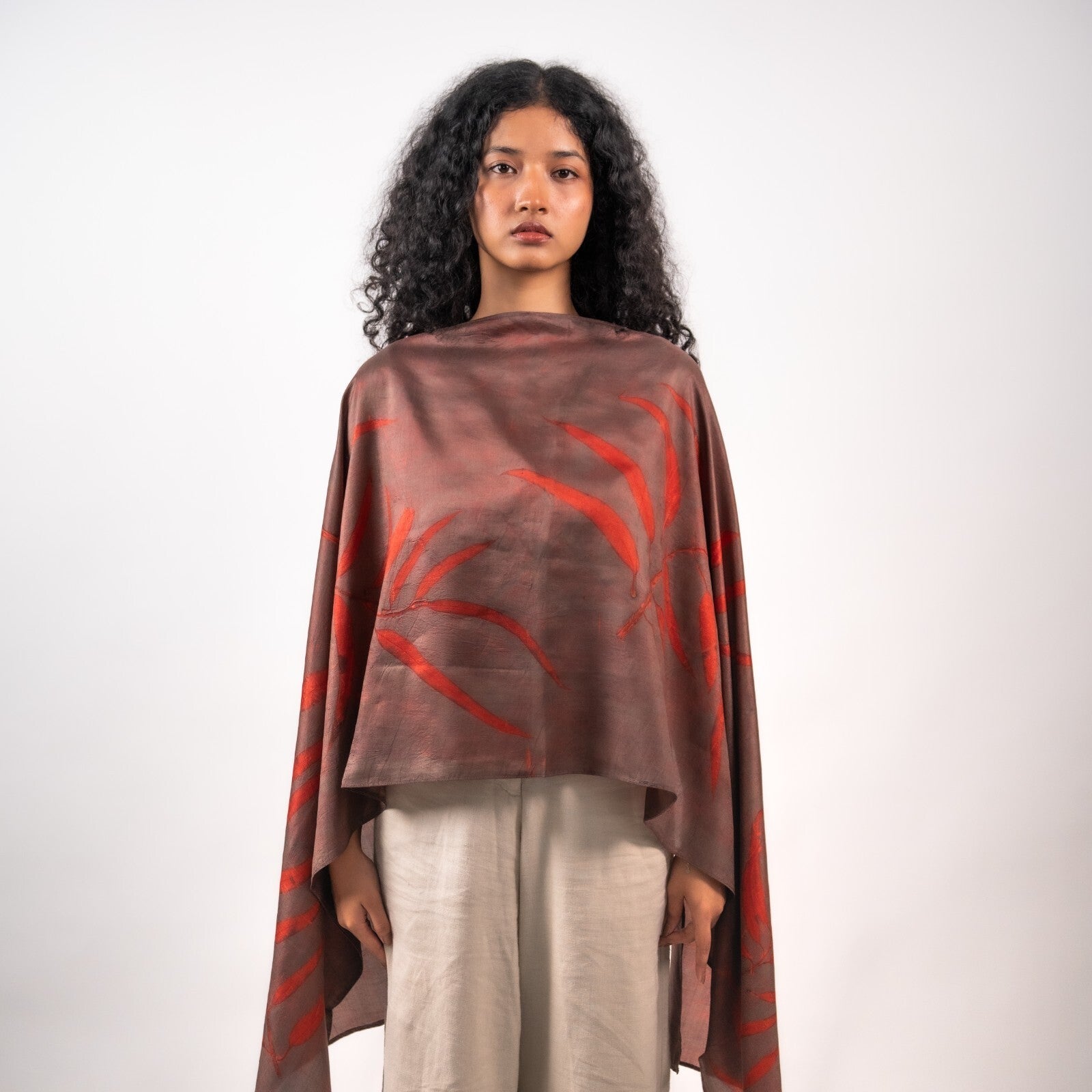 Wine Eucalyptus Silk Scarf – Handcrafted Natural Silk Stole – Womens Scarf on Brown Living™. SKU: scarfwine. Img 5.