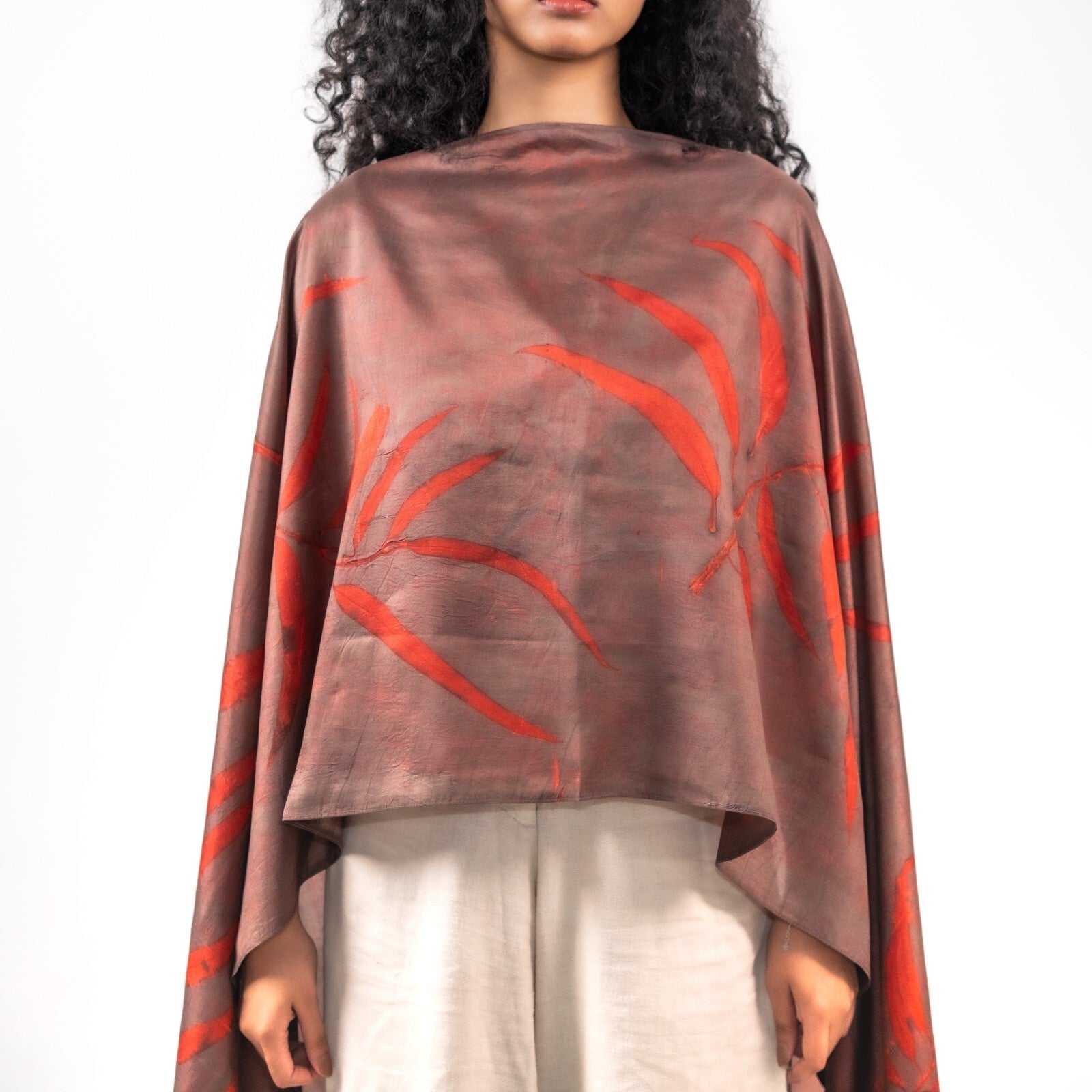Wine Eucalyptus Silk Scarf – Handcrafted Natural Silk Stole – Womens Scarf on Brown Living™. SKU: scarfwine. Img 4.