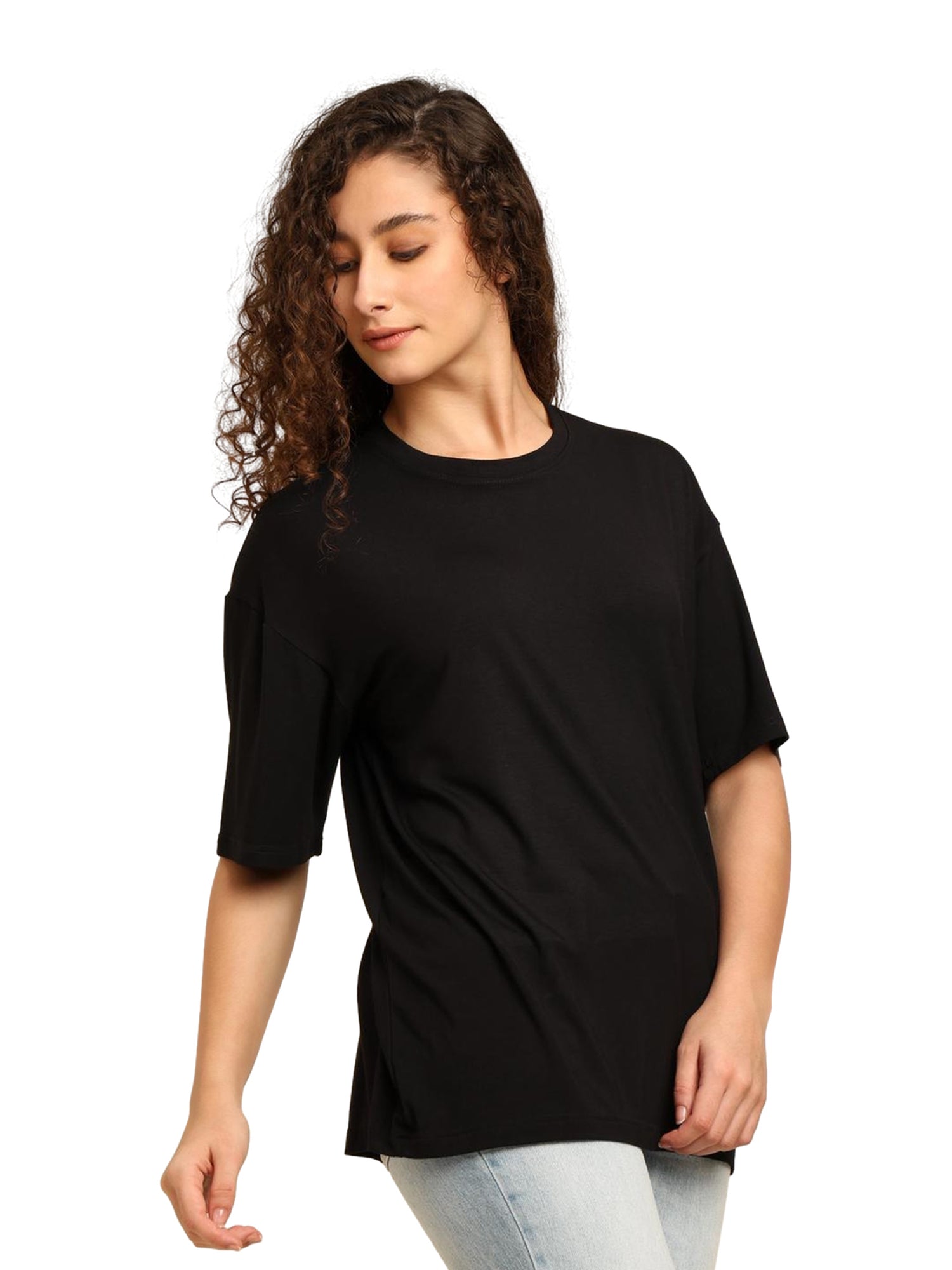 Women Oversized Bamboo T-Shirt – Soft, Breathable & Sustainable Fit – Womens T-Shirt on Brown Living™. SKU: W-PROCUFF-BLK-S. Img 20.