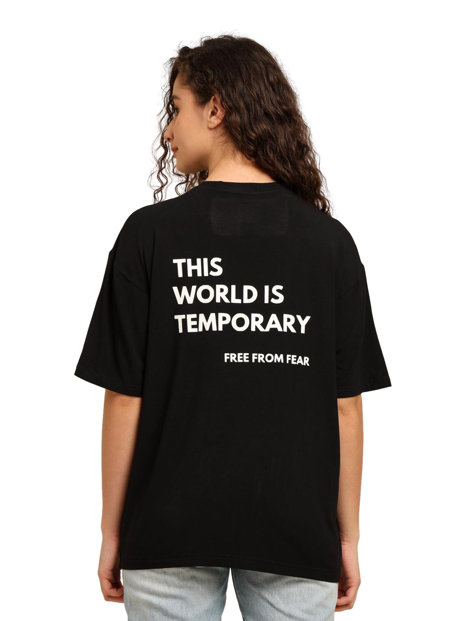 Women Oversized Bamboo T-Shirt – Soft, Breathable & Sustainable Fit – Womens T-Shirt on Brown Living™. SKU: W-WORLD-BLK-S. Img 24.