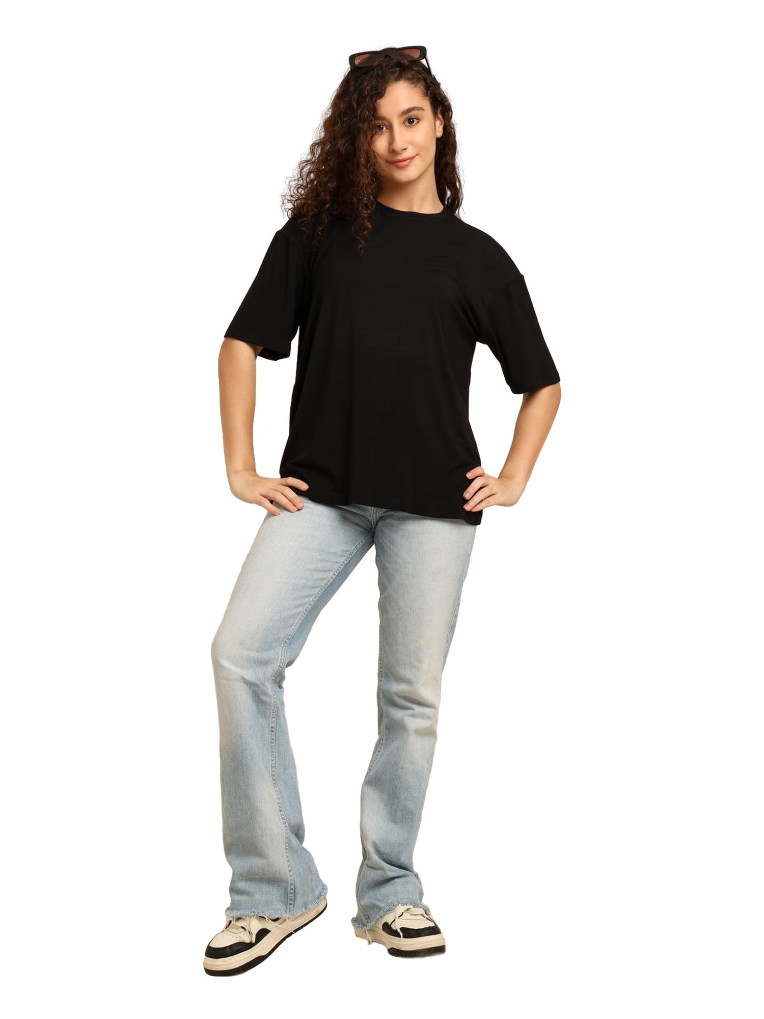 Women Oversized Bamboo T-Shirt – Soft, Breathable & Sustainable Fit – Womens T-Shirt on Brown Living™. SKU: W-WORLD-BLK-S. Img 27.