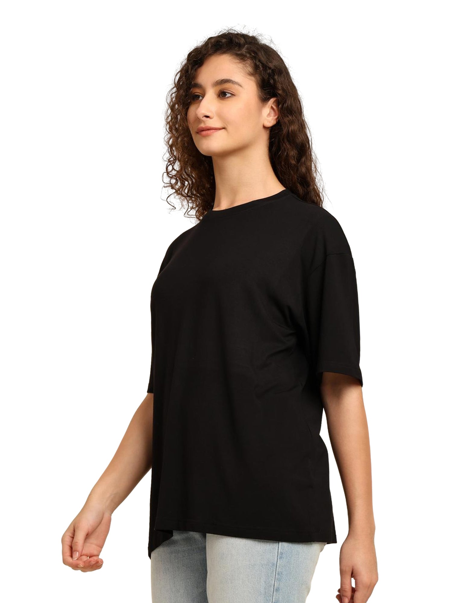 Women Oversized Bamboo T-Shirt – Soft, Breathable & Sustainable Fit – Womens T-Shirt on Brown Living™. SKU: W-WORLD-BLK-S. Img 25.