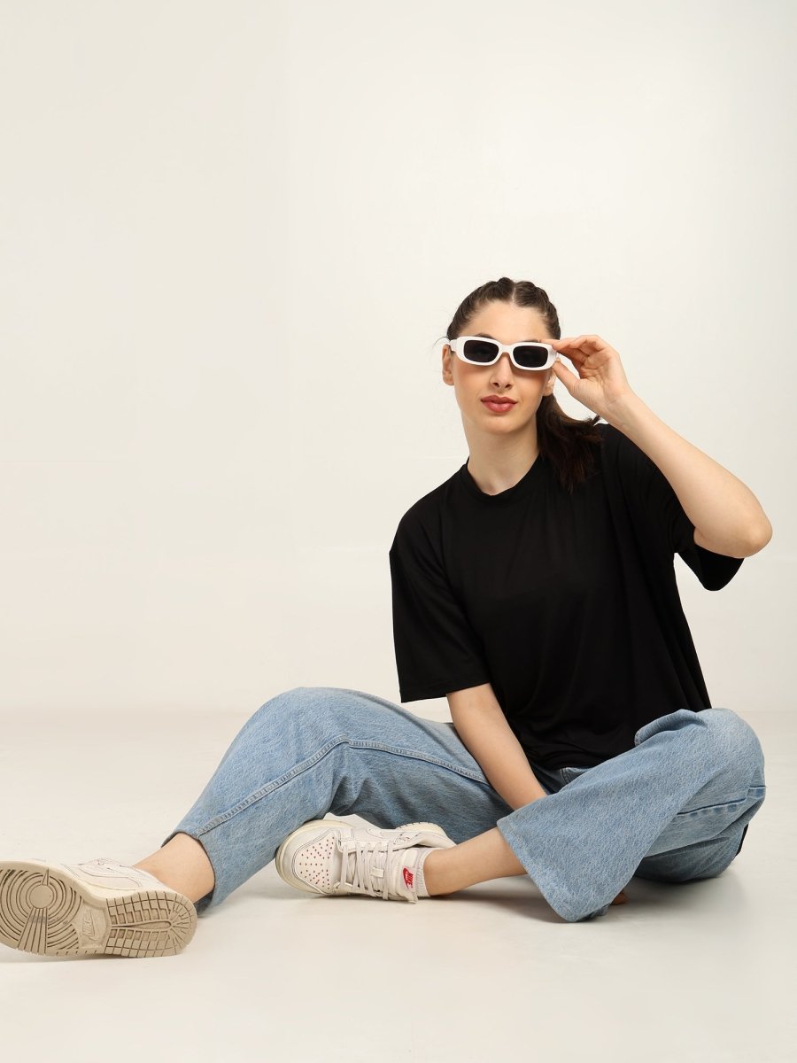 Women Oversized Bamboo T-Shirt – Soft, Breathable & Sustainable Fit – Womens T-Shirt by Bamboology available on Brown Living™. Black S. SKU: WOMEN - LIPS - BLK - S. Img 11.