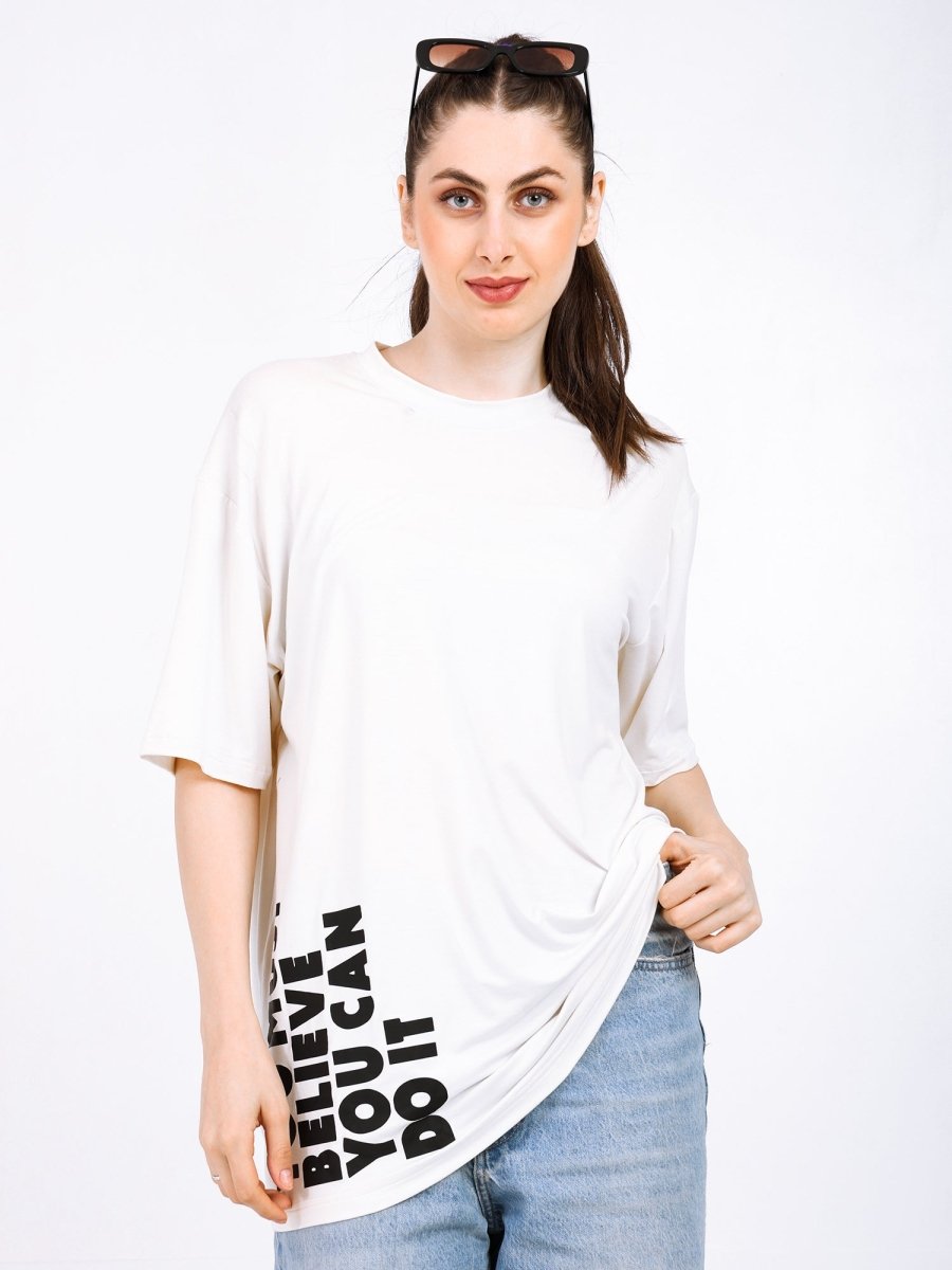 Women Oversized Bamboo T-Shirt – Soft, Breathable & Sustainable Fit – Womens T-Shirt by Bamboology available on Brown Living™. White M. SKU: WOMN - DO - IT - WHIT - M. Img 13.