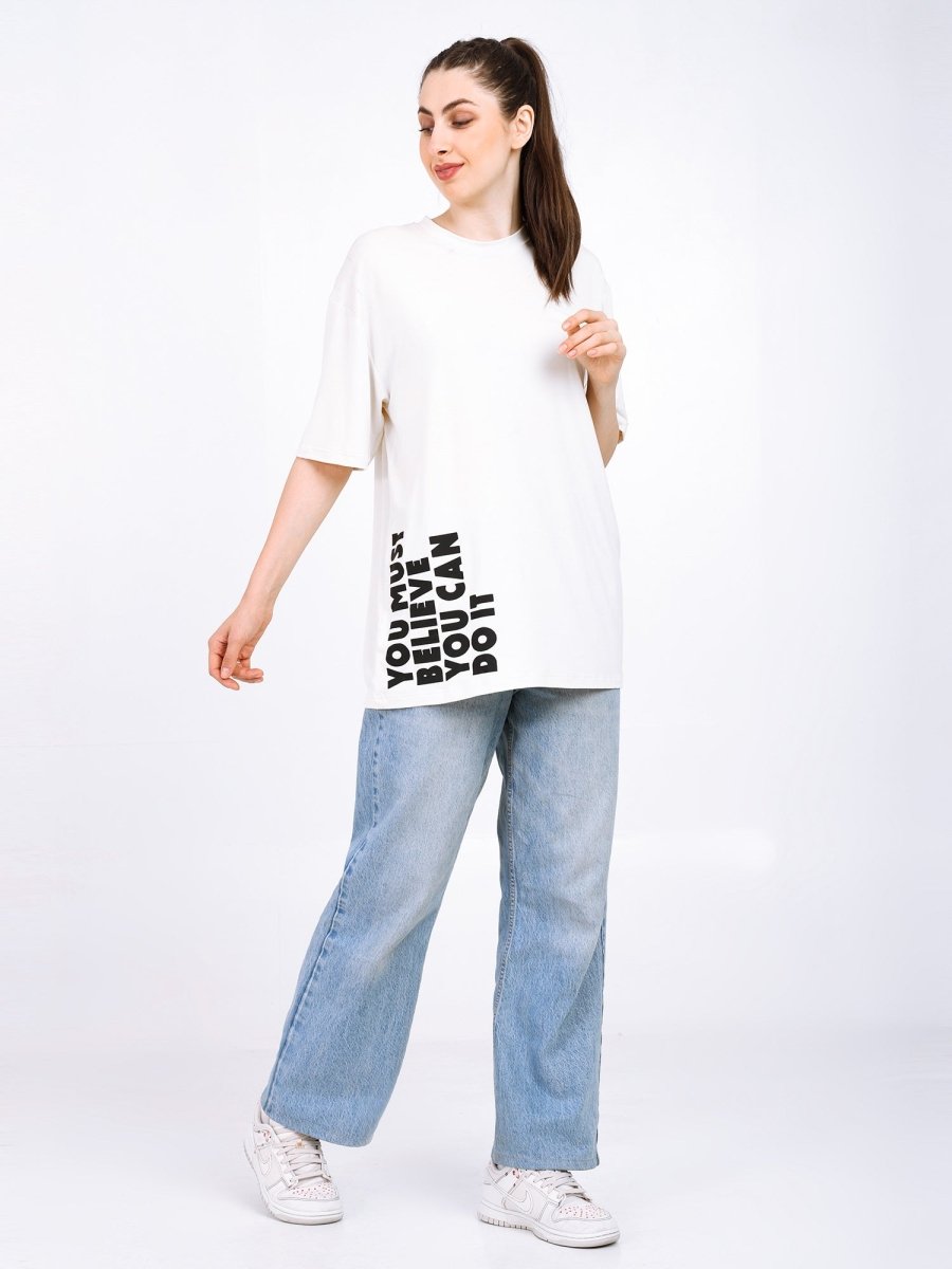 Women Oversized Bamboo T-Shirt – Soft, Breathable & Sustainable Fit – Womens T-Shirt by Bamboology available on Brown Living™. White M. SKU: WOMN - DO - IT - WHIT - M. Img 12.