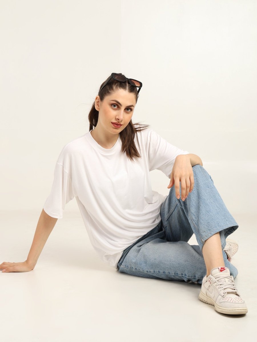 Women Oversized Bamboo T-Shirt – Soft, Breathable & Sustainable Fit – Womens T-Shirt by Bamboology available on Brown Living™. White S. SKU: WOMEN - JOURNAL - T - SHIRT - S. Img 5.