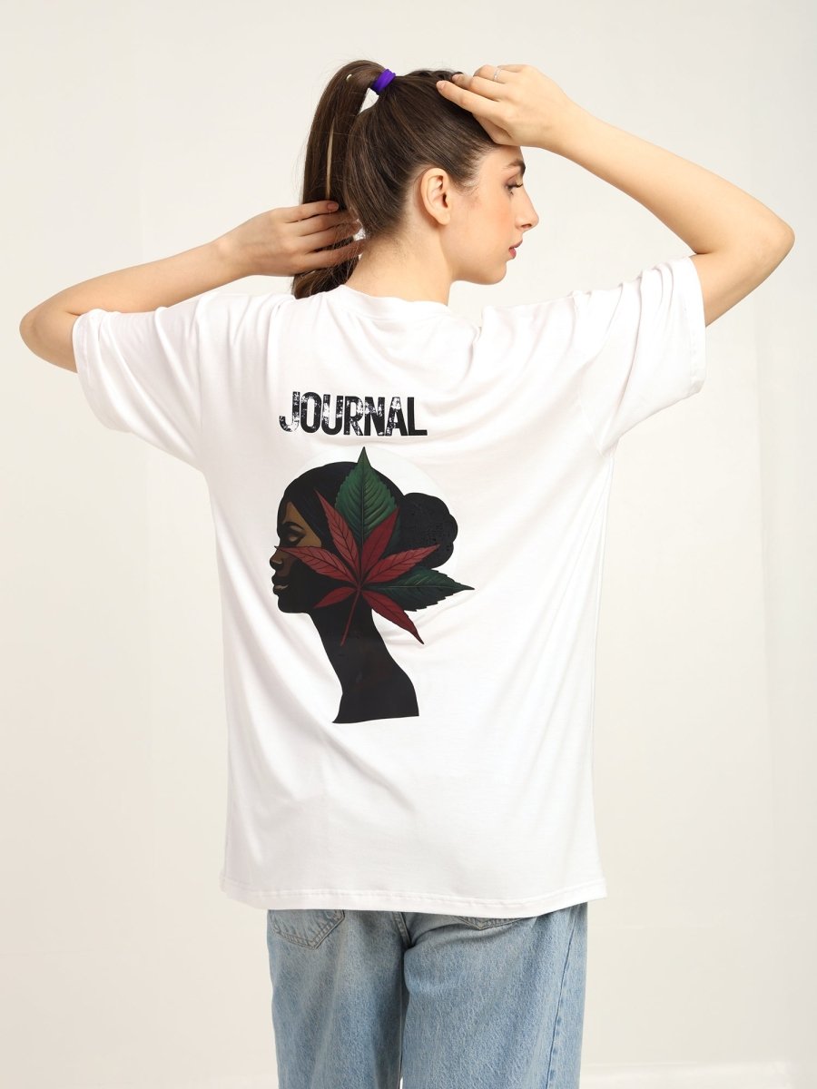 Women Oversized Bamboo T-Shirt – Soft, Breathable & Sustainable Fit – Womens T-Shirt by Bamboology available on Brown Living™. White S. SKU: WOMEN - JOURNAL - T - SHIRT - S. Img 2.