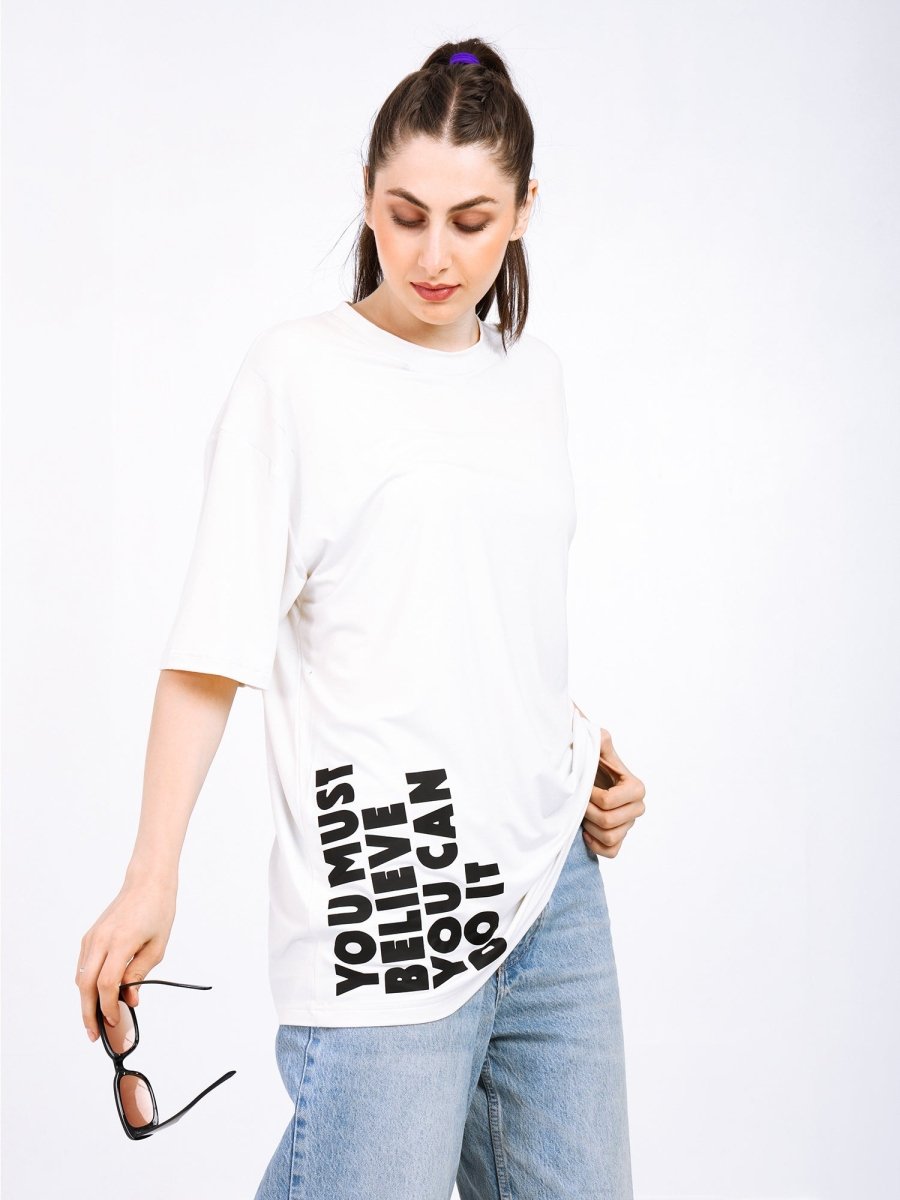 Women Oversized Bamboo T-Shirt – Soft, Breathable & Sustainable Fit – Womens T-Shirt by Bamboology available on Brown Living™. White S. SKU: WOMN - DO - IT - WHIT - S. Img 27.