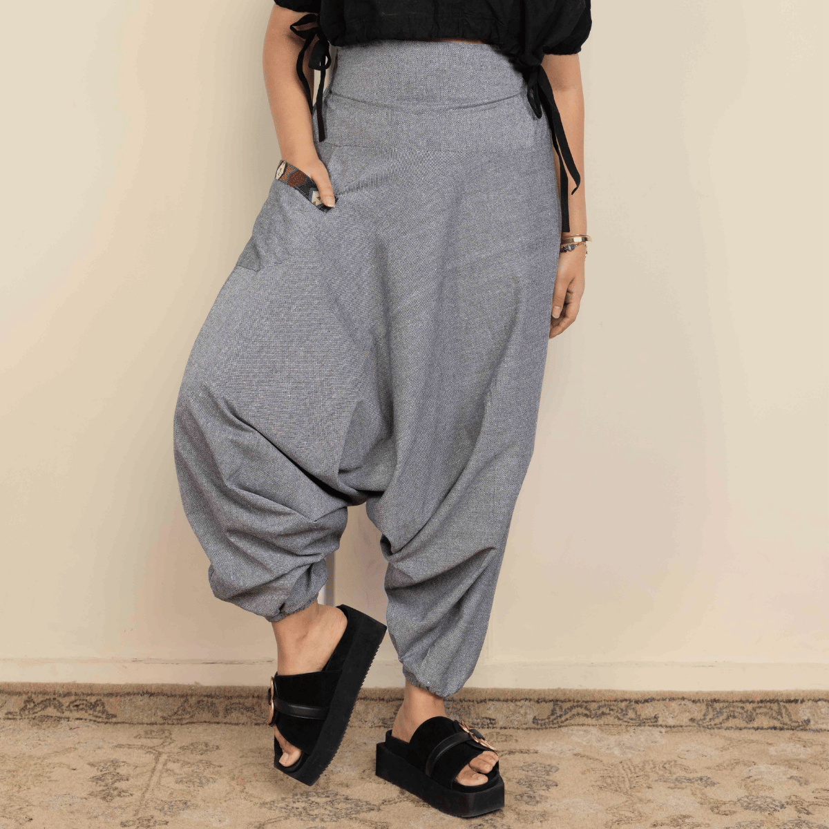 Women's Aladdin Harem Pants | Grey – Womens Pants by Hope - House of Pure Eco available on Brown Living™. One Size . SKU: AL - HW - 13_M. Img 7.