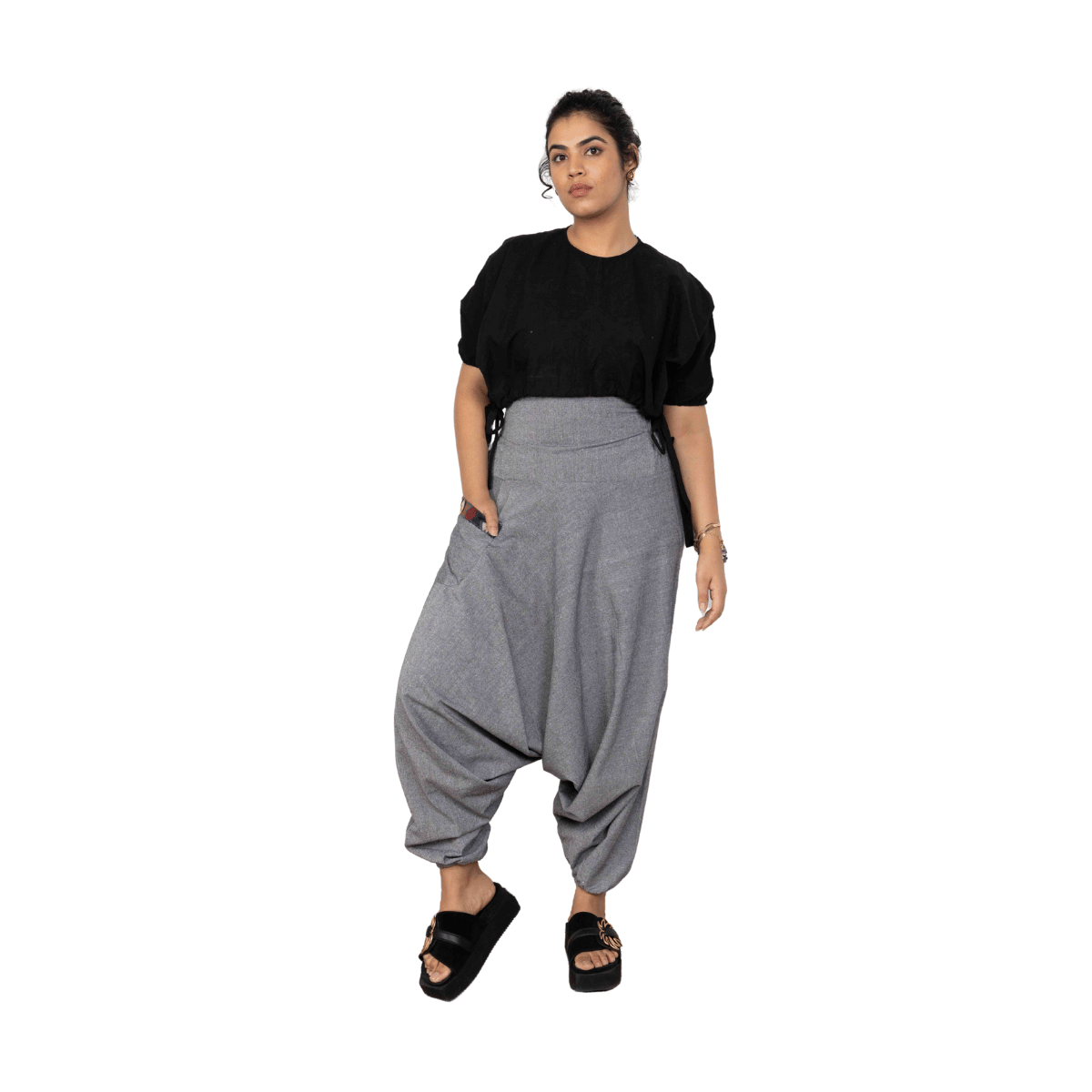 Women's Aladdin Harem Pants | Grey – Womens Pants by Hope - House of Pure Eco available on Brown Living™. One Size . SKU: AL - HW - 13_M. Img 8.