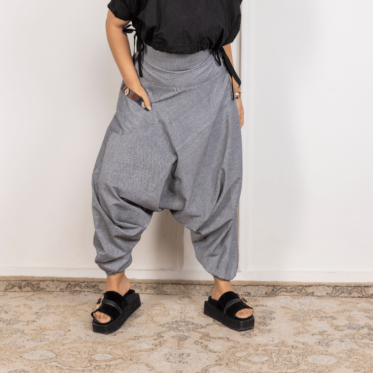Women's Aladdin Harem Pants | Grey – Womens Pants by Hope - House of Pure Eco available on Brown Living™. One Size . SKU: AL - HW - 13_M. Img 5.