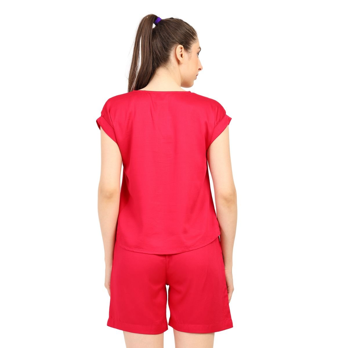 Women’s Bamboo Night Suit - Soft, Breathable & Cozy – Womens Pajamas on Brown Living™. SKU: NIGHT-SUIT-FUCHSIA-S. Img 4.