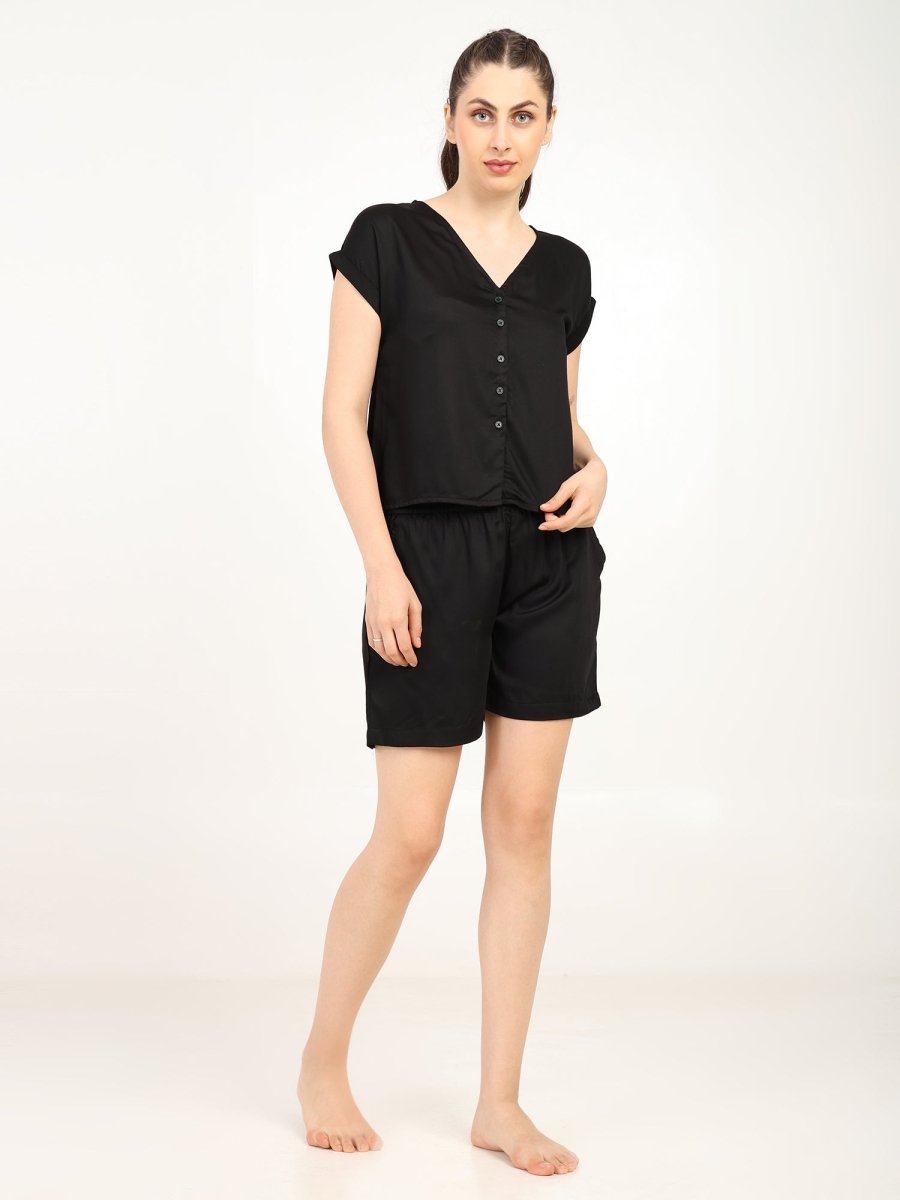 Women’s Bamboo Night Suit - Soft, Breathable & Cozy – Womens Pajamas by Bamboology available on Brown Living™. S Black. SKU: NIGHT - SUIT - BLACK - S. Img 10.
