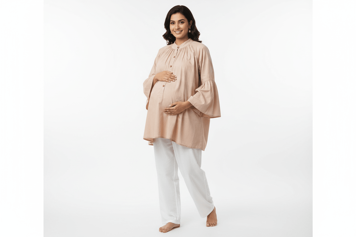 Women’s Boho Maternity Top | Soft, Breathable Comfort for Every Stage – Womens Top on Brown Living™. SKU: 2126024-03-003. Img 2.