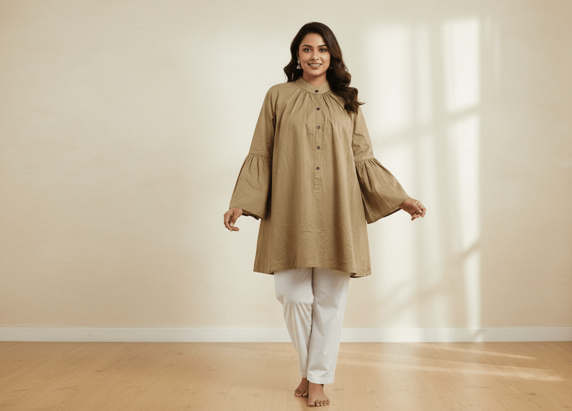 Women’s Boho Maternity Top | Soft, Breathable Comfort for Every Stage – Womens Top on Brown Living™. SKU: 2126024-03-006. Img 3.