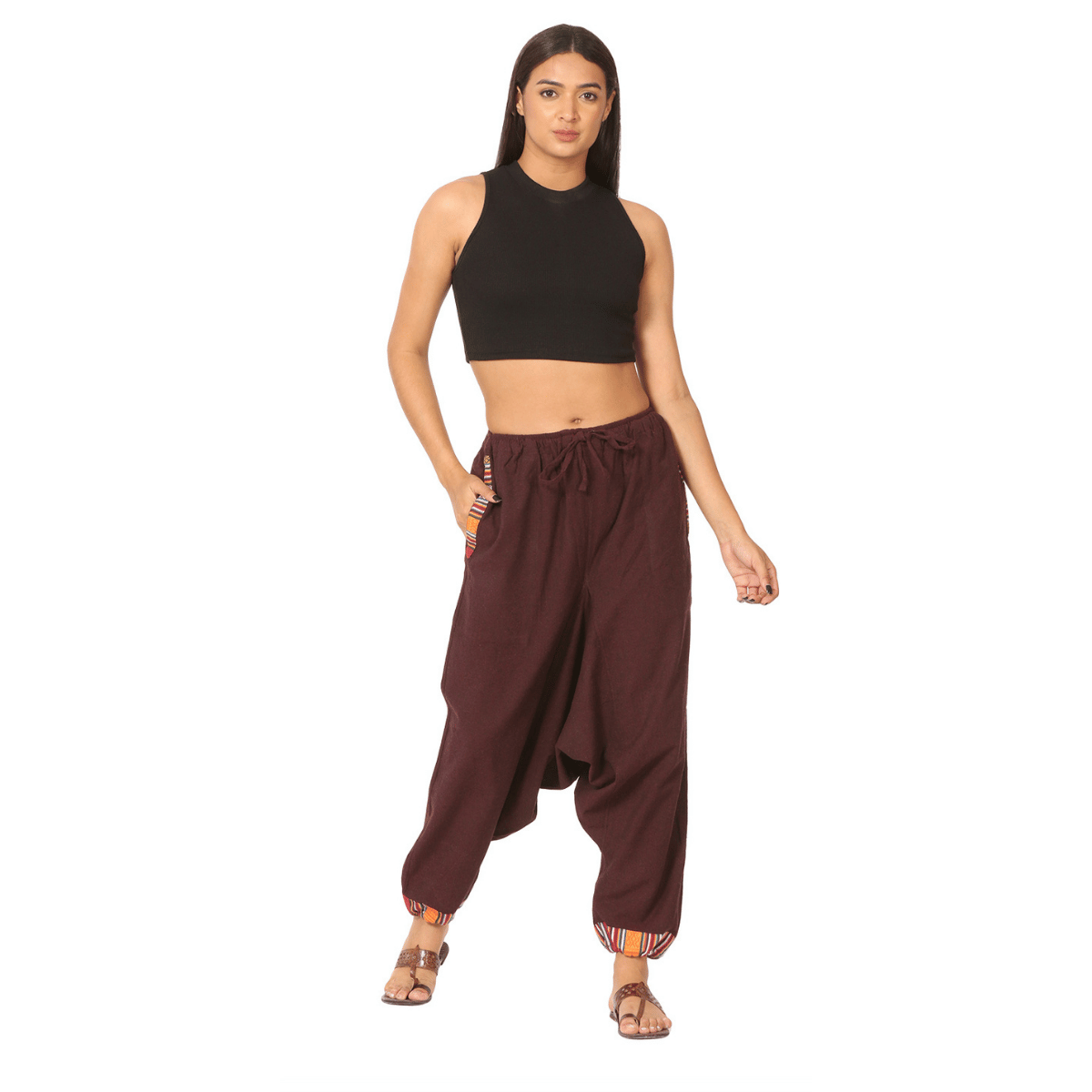 Women's Designer Harem Pants | Maroon | Fits Waist Size 28" to 36" – Womens Pants by Hope - House of Pure Eco available on Brown Living™. . SKU: BT01024ND. Img 5.