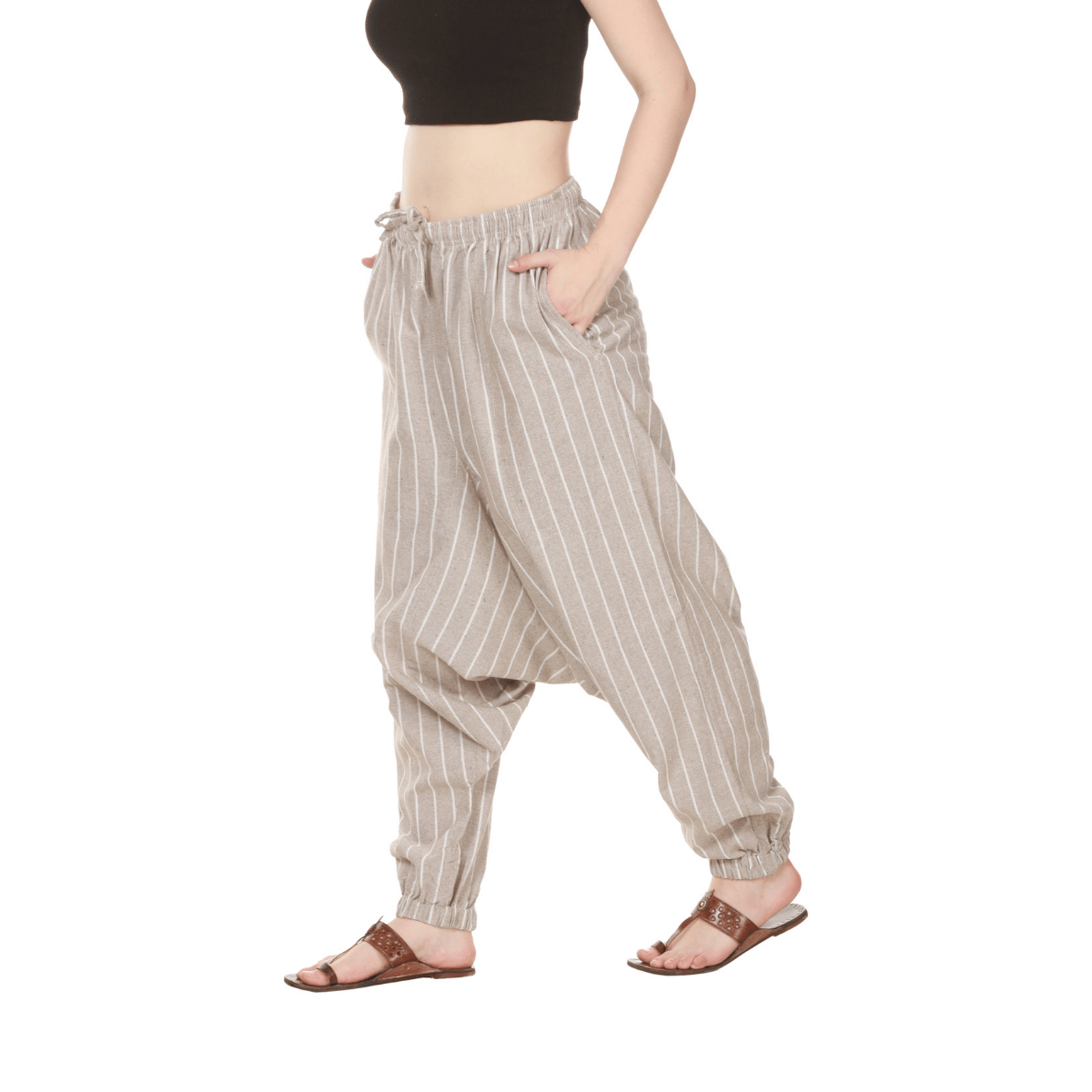 Women's Harem Pant | Grey Stripes | Fits Waist Size 28" to 36" – Womens Pants by Hope - House of Pure Eco available on Brown Living™. . SKU: BT01030. Img 5.