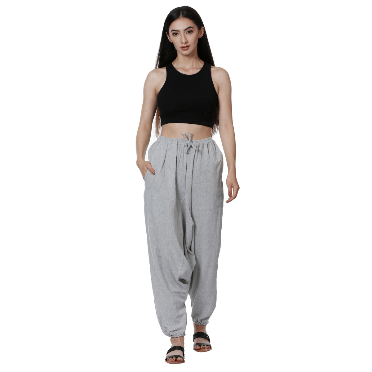 Women's Harem Pant | Melange Grey | Fits Waist Size 28" to 36" – Womens Pants by Hope - House of Pure Eco available on Brown Living™. . SKU: BT01027. Img 5.