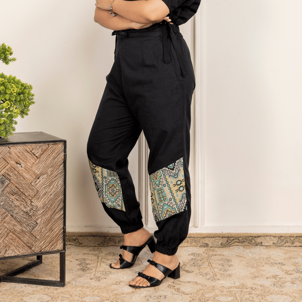 Women's Hopper Joggers | Black With Patterned Patch | Fits Waist Sizes 30 to 38 Inches – Womens Pants by Hope - House of Pure Eco available on Brown Living™. . SKU: H - 2_w15. Img 6.