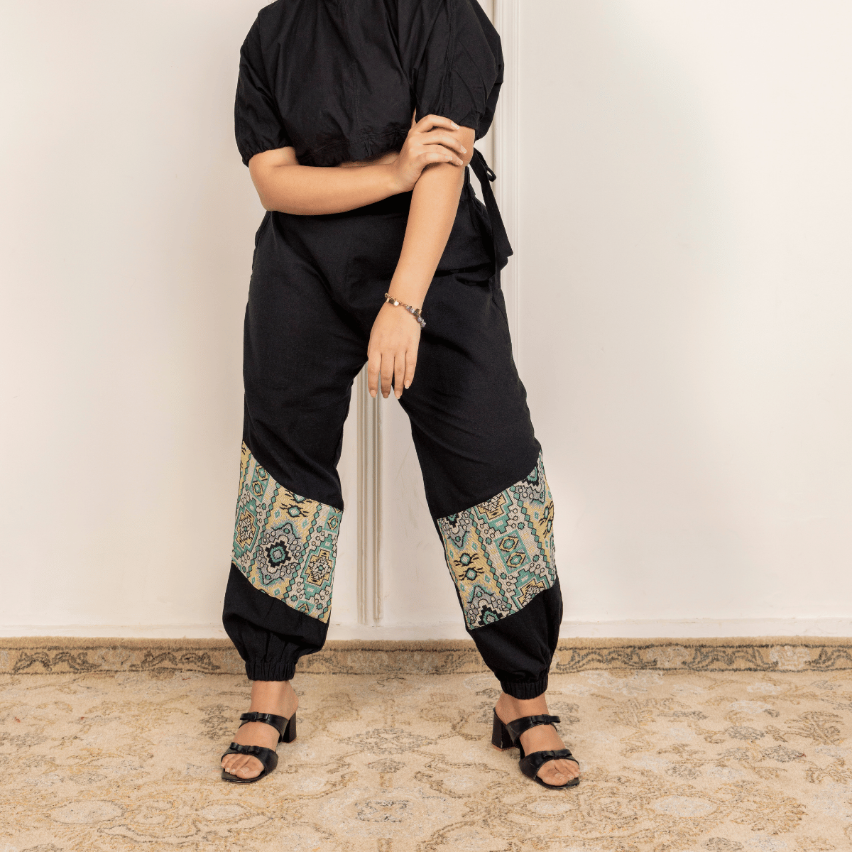 Women's Hopper Joggers | Black With Patterned Patch | Fits Waist Sizes 30 to 38 Inches – Womens Pants by Hope - House of Pure Eco available on Brown Living™. . SKU: H - 2_w15. Img 2.
