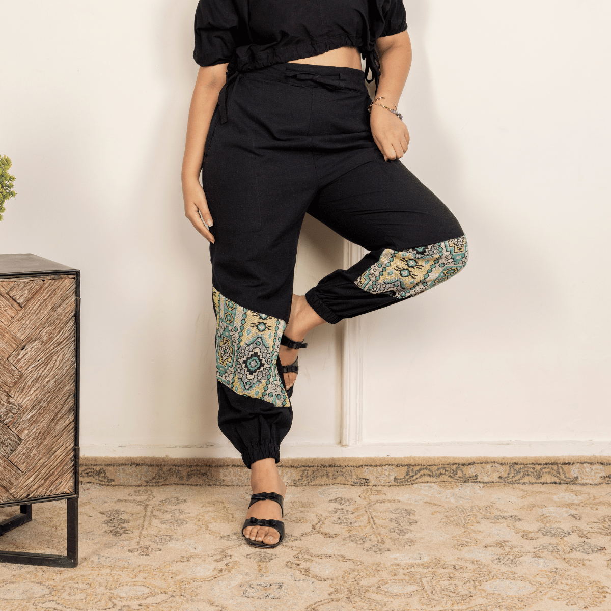 Women's Hopper Joggers | Black With Patterned Patch | Fits Waist Sizes 30 to 38 Inches – Womens Pants by Hope - House of Pure Eco available on Brown Living™. . SKU: H - 2_w15. Img 4.