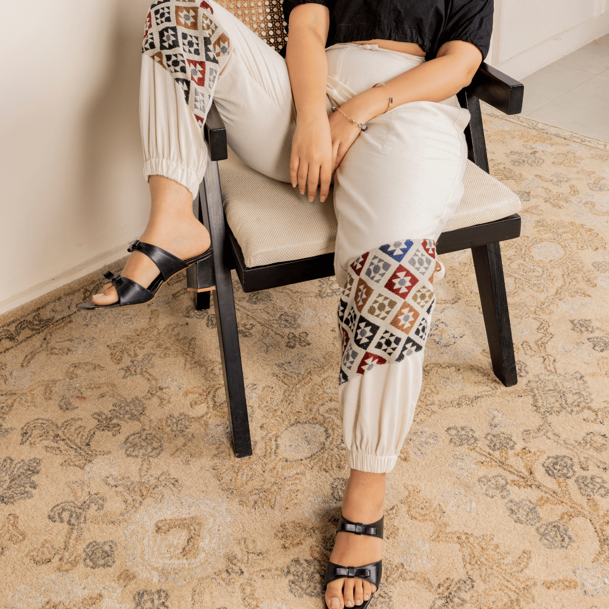 Women's Hopper Joggers | Cream With Patterned Patchwork | Fits Waist Sizes 30 to 38 Inches – Womens Pants by Hope - House of Pure Eco available on Brown Living™. . SKU: H - 2_w12. Img 5.