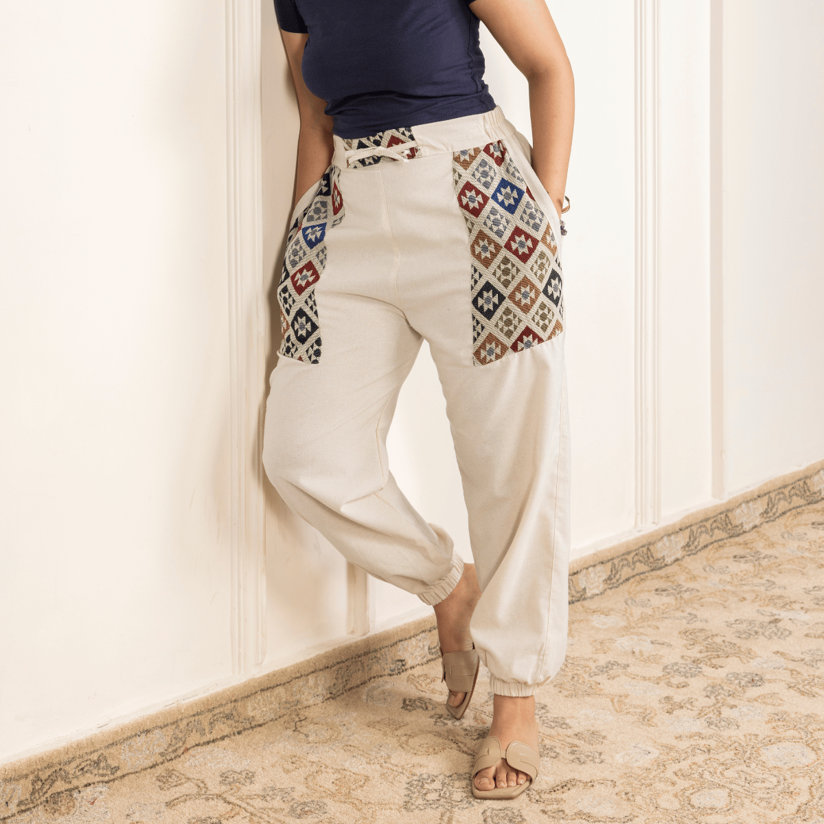 Women's Hopper Joggers | Cream With Pocket Patch | Fits Waist Sizes 30 to 38 Inches – Womens Pants by Hope - House of Pure Eco available on Brown Living™. . SKU: H - 1_w12. Img 1.