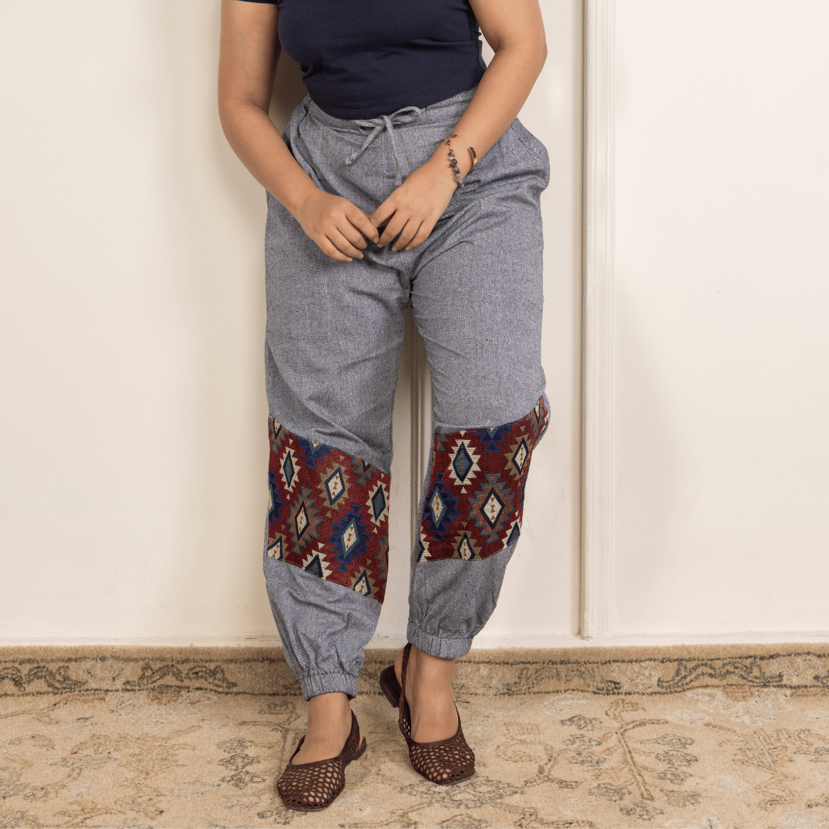 Women's Hopper Joggers | Grey With Patterned Patchwork| Fits Waist Sizes 30 to 38 Inches – Womens Pants by Hope - House of Pure Eco available on Brown Living™. . SKU: H - 2_w13. Img 1.