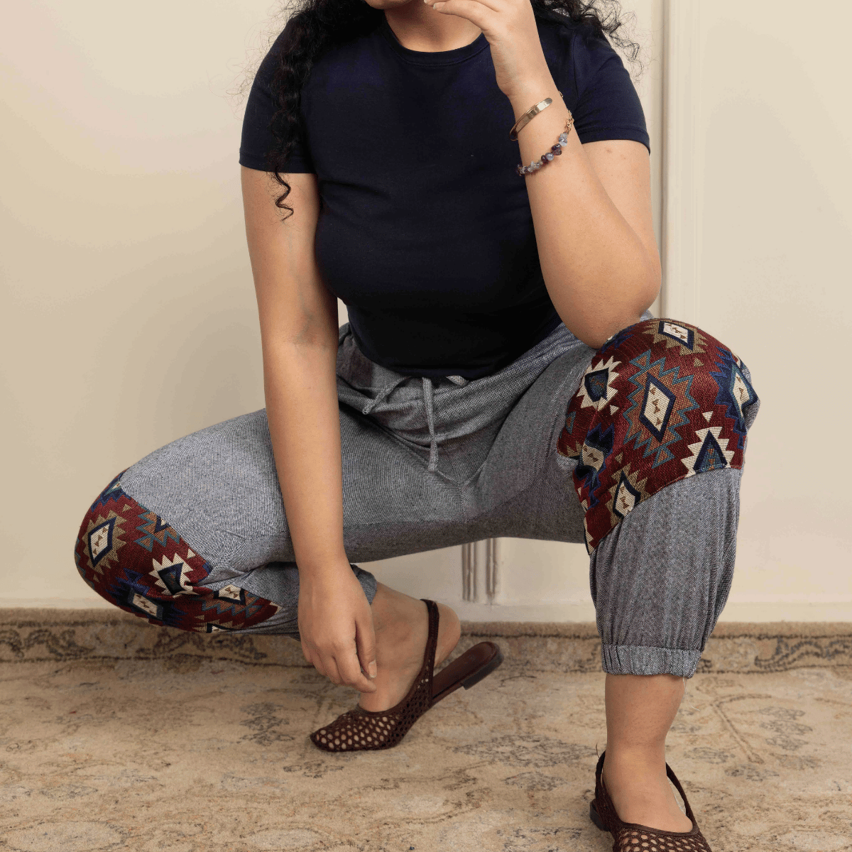 Women's Hopper Joggers | Grey With Patterned Patchwork| Fits Waist Sizes 30 to 38 Inches – Womens Pants by Hope - House of Pure Eco available on Brown Living™. . SKU: H - 2_w13. Img 2.