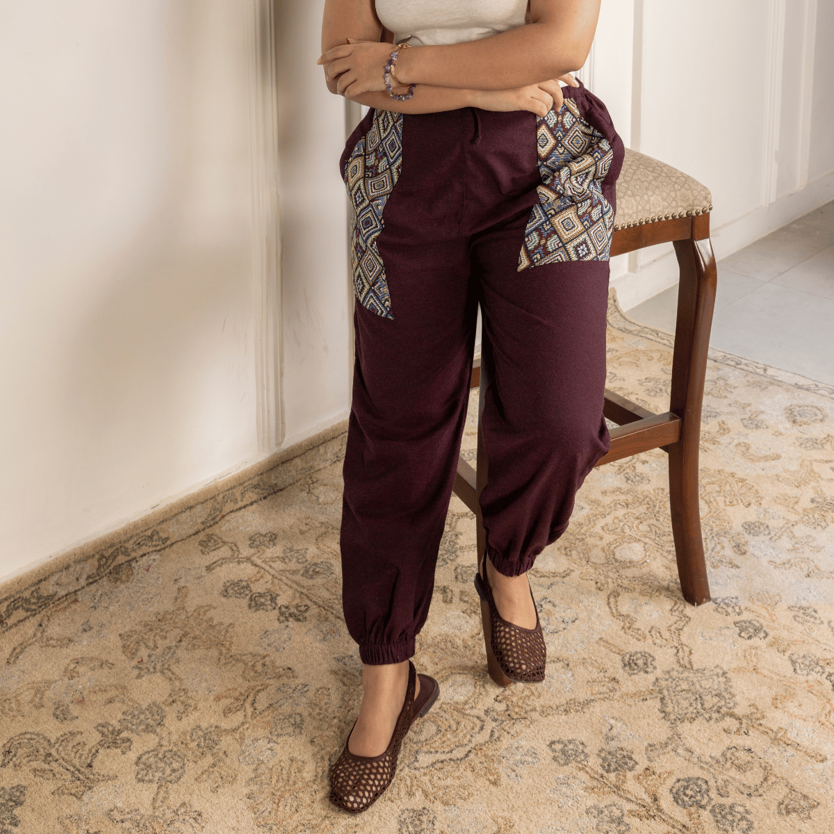 Women's Hopper Joggers | Maroon With Pocket Patch| Fits Waist Sizes 30 to 38 Inches – Womens Pants by Hope - House of Pure Eco available on Brown Living™. . SKU: H - 1_w14. Img 5.
