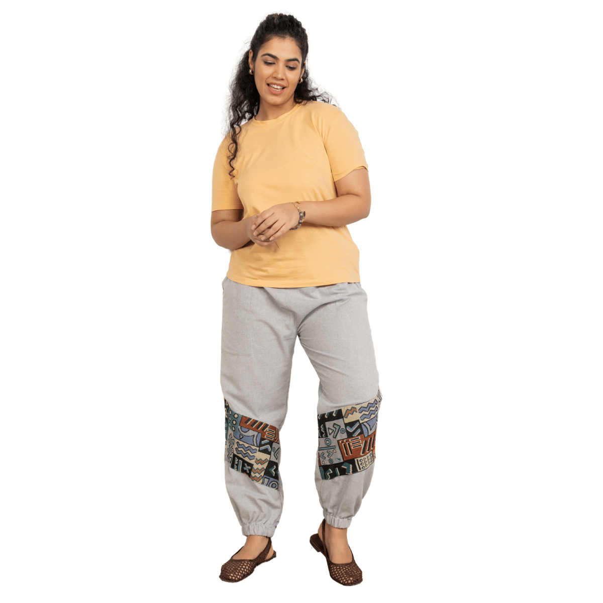 Women's Hopper Joggers | Melange Grey With Patterned Patchwork| Fits Waist Sizes 30 to 38 Inches – Womens Pants by Hope - House of Pure Eco available on Brown Living™. . SKU: H - 2_w17. Img 8.