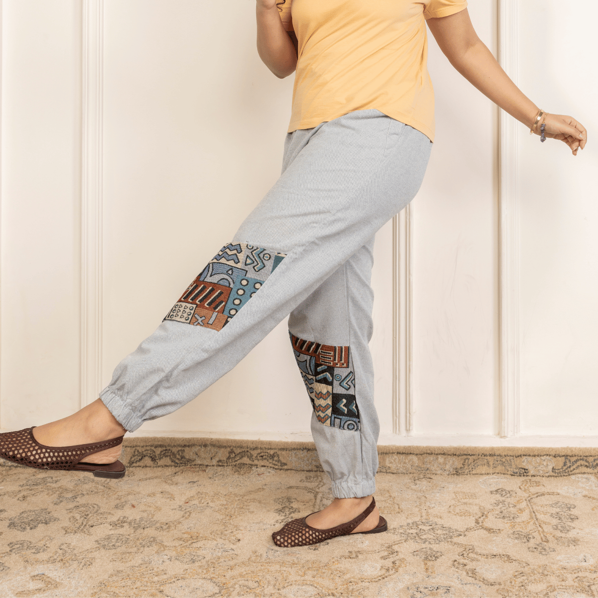 Women's Hopper Joggers | Melange Grey With Patterned Patchwork| Fits Waist Sizes 30 to 38 Inches – Womens Pants by Hope - House of Pure Eco available on Brown Living™. . SKU: H - 2_w17. Img 2.