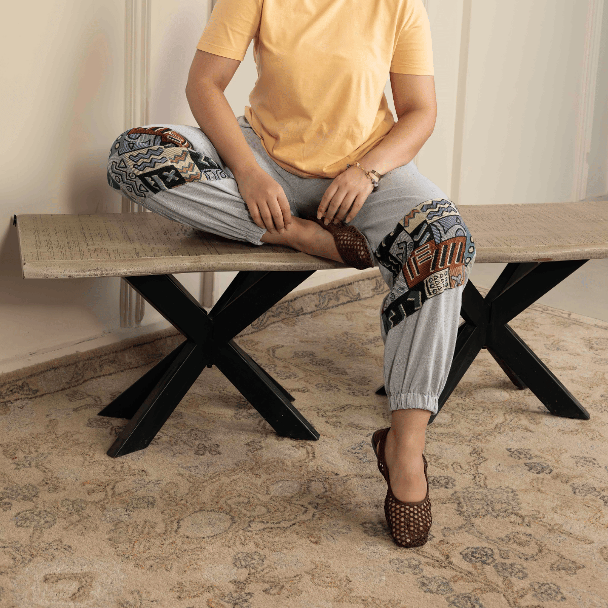 Women's Hopper Joggers | Melange Grey With Patterned Patchwork| Fits Waist Sizes 30 to 38 Inches – Womens Pants by Hope - House of Pure Eco available on Brown Living™. . SKU: H - 2_w17. Img 4.