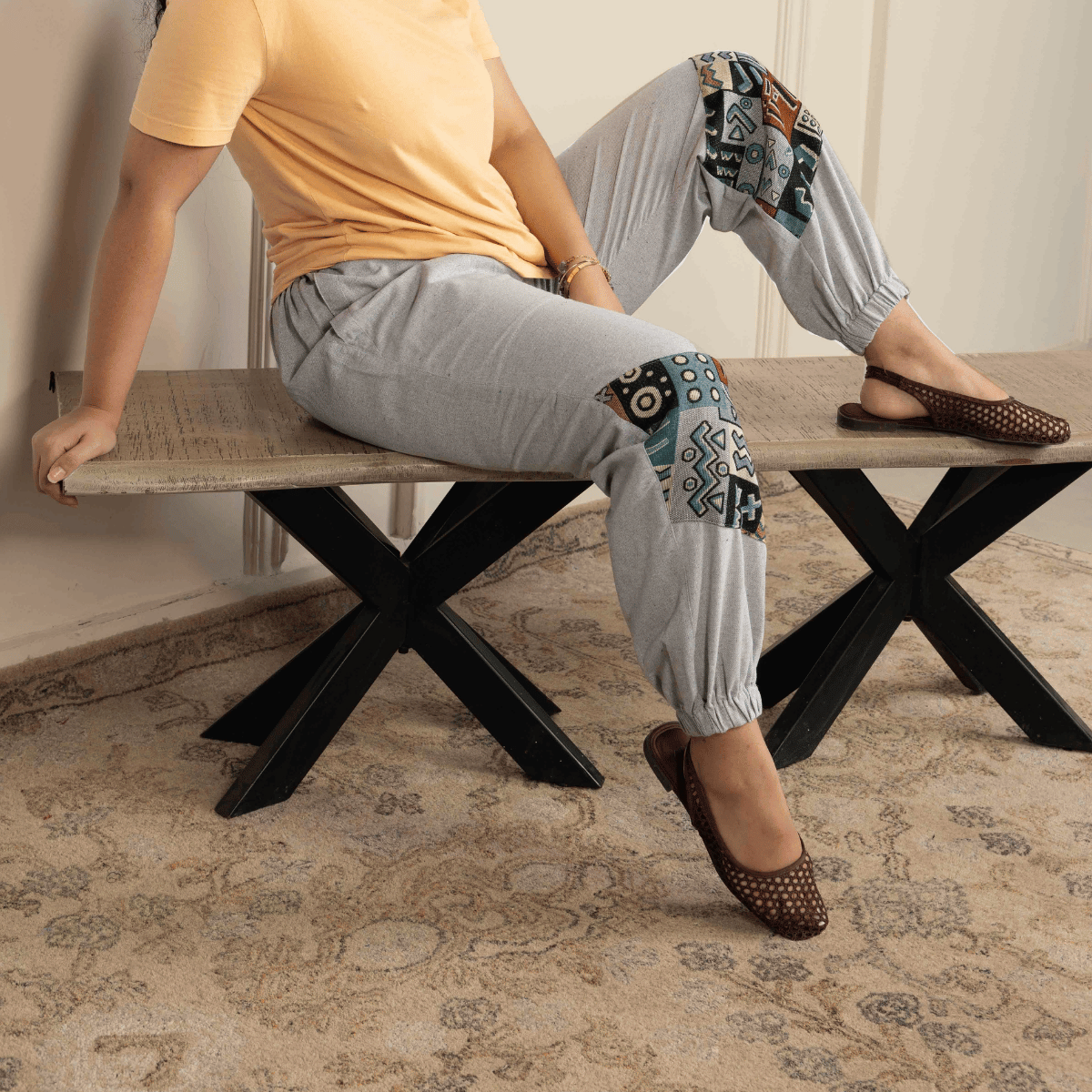 Women's Hopper Joggers | Melange Grey With Patterned Patchwork| Fits Waist Sizes 30 to 38 Inches – Womens Pants by Hope - House of Pure Eco available on Brown Living™. . SKU: H - 2_w17. Img 5.