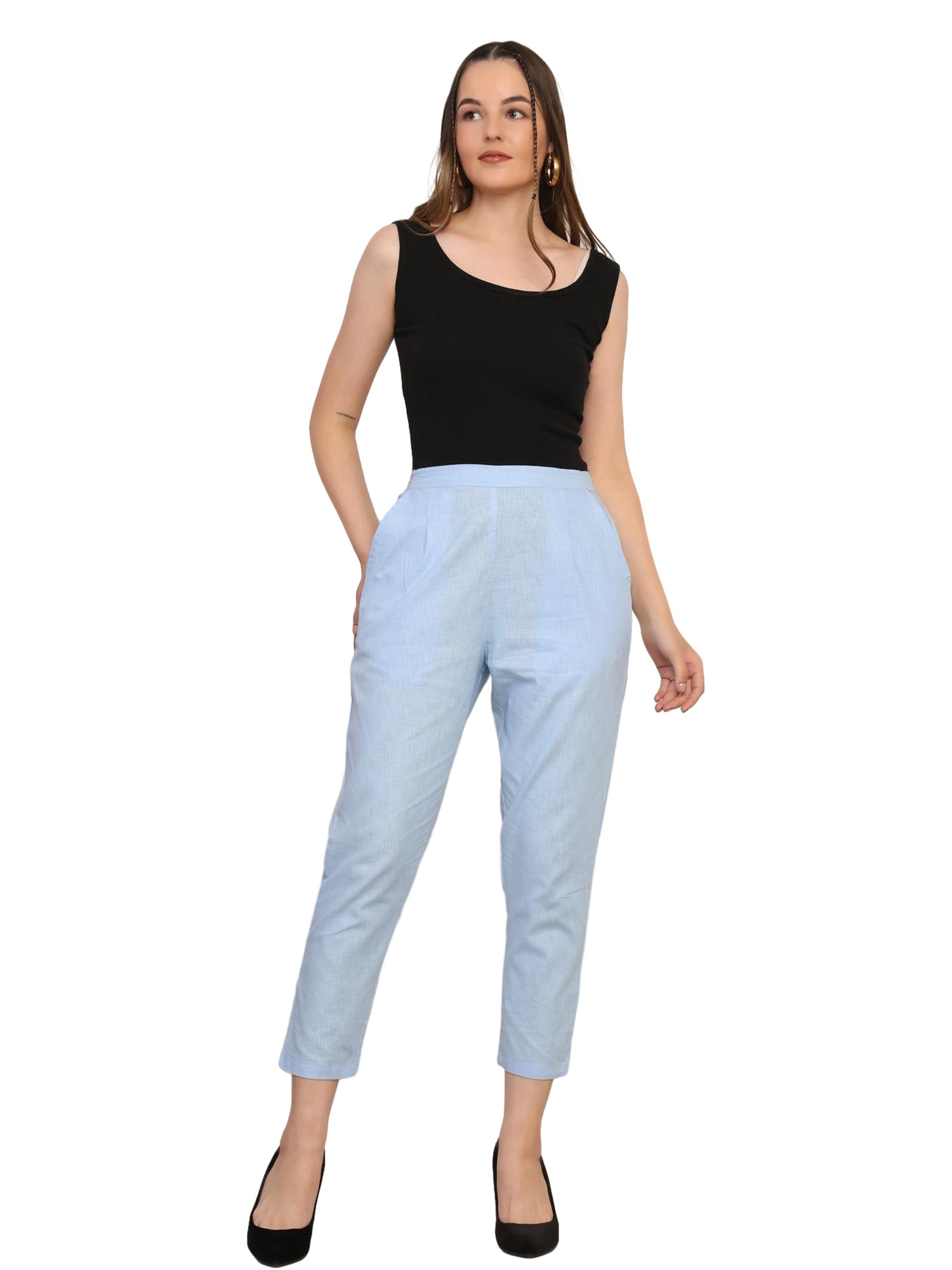 Women’s Linen Cotton Palazzo Pants – Womens Pants on Brown Living™. SKU: PALAZZO-PANT-BLU-M. Img 31.