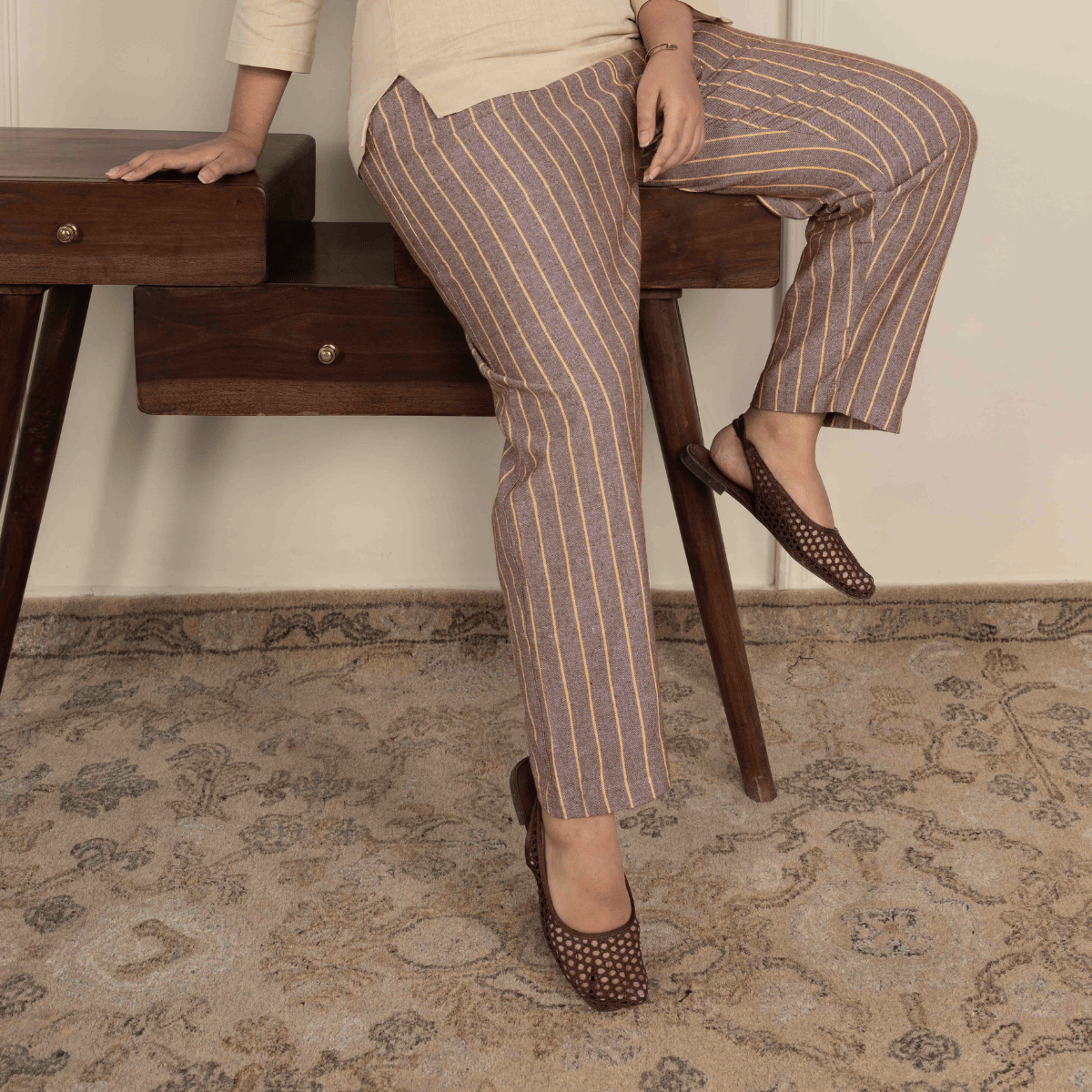 Women's Lounge Pant | Brown Stripes | Fits Waist Size 28" to 36" – Womens Pants by Hope - House of Pure Eco available on Brown Living™. . SKU: BT01019. Img 5.